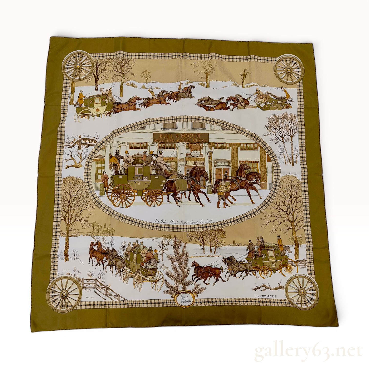 Hermes L'Hiver en Poste Silk Scarf by Philippe Ledoux