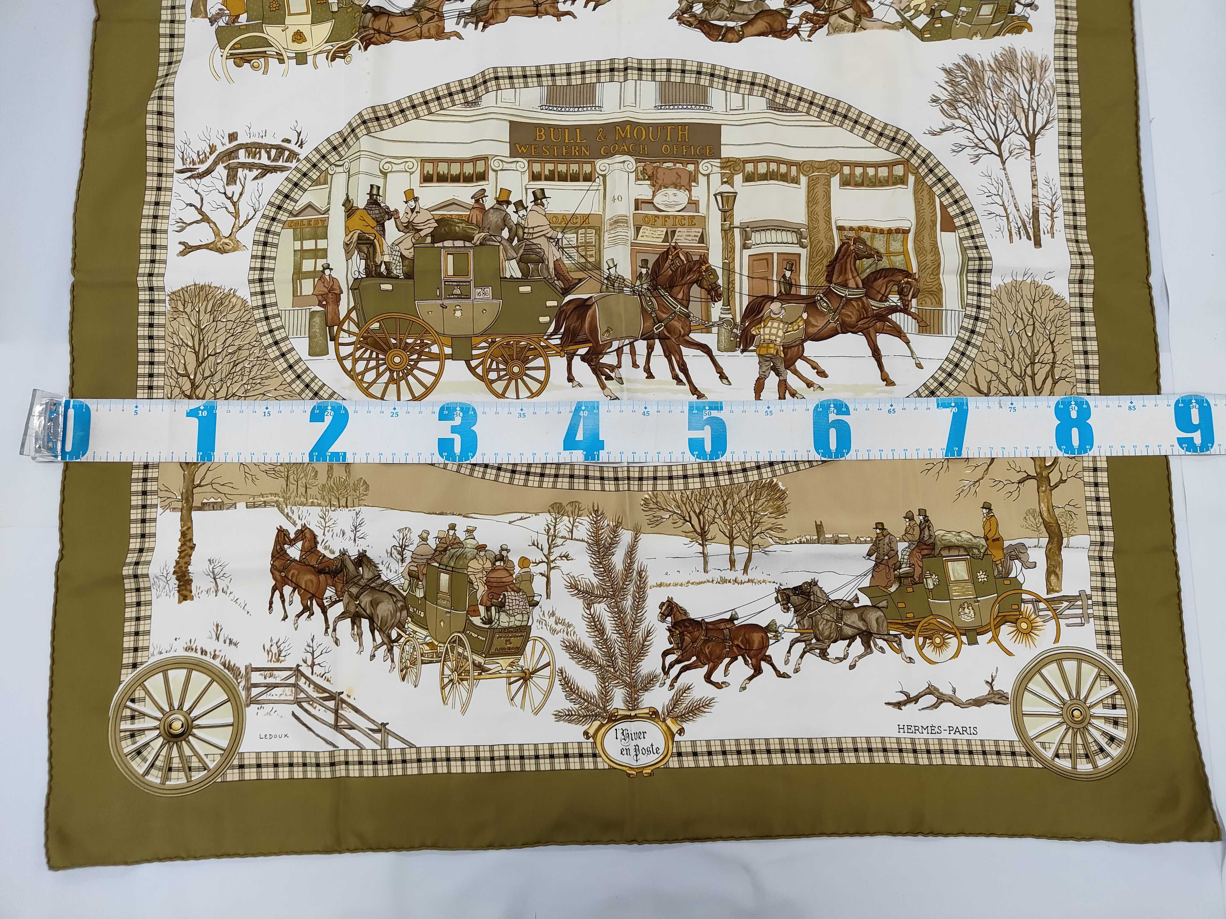 Hermes L'Hiver en Poste Silk Scarf by Philippe Ledoux