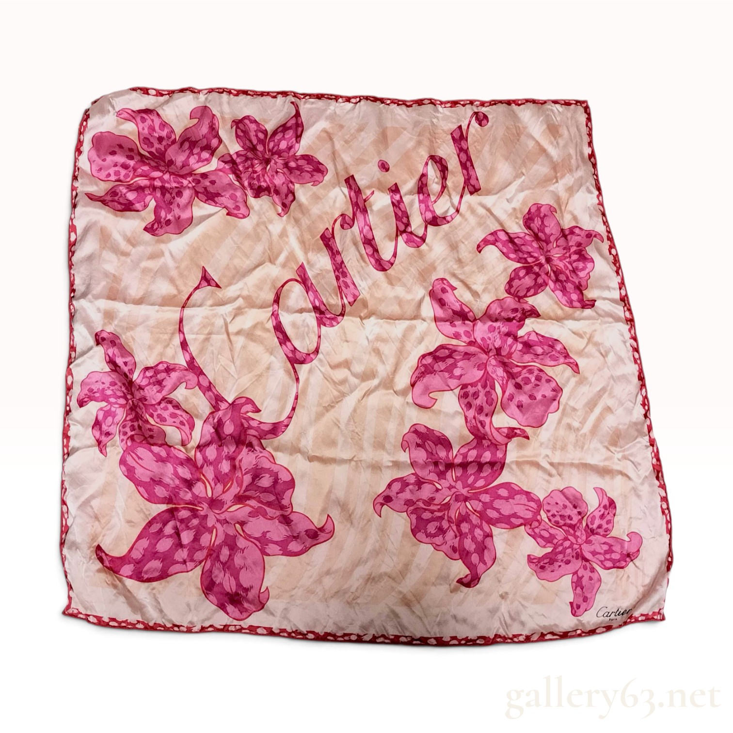 Cartier Paris Leopard Orchid Motif Silk Scarf