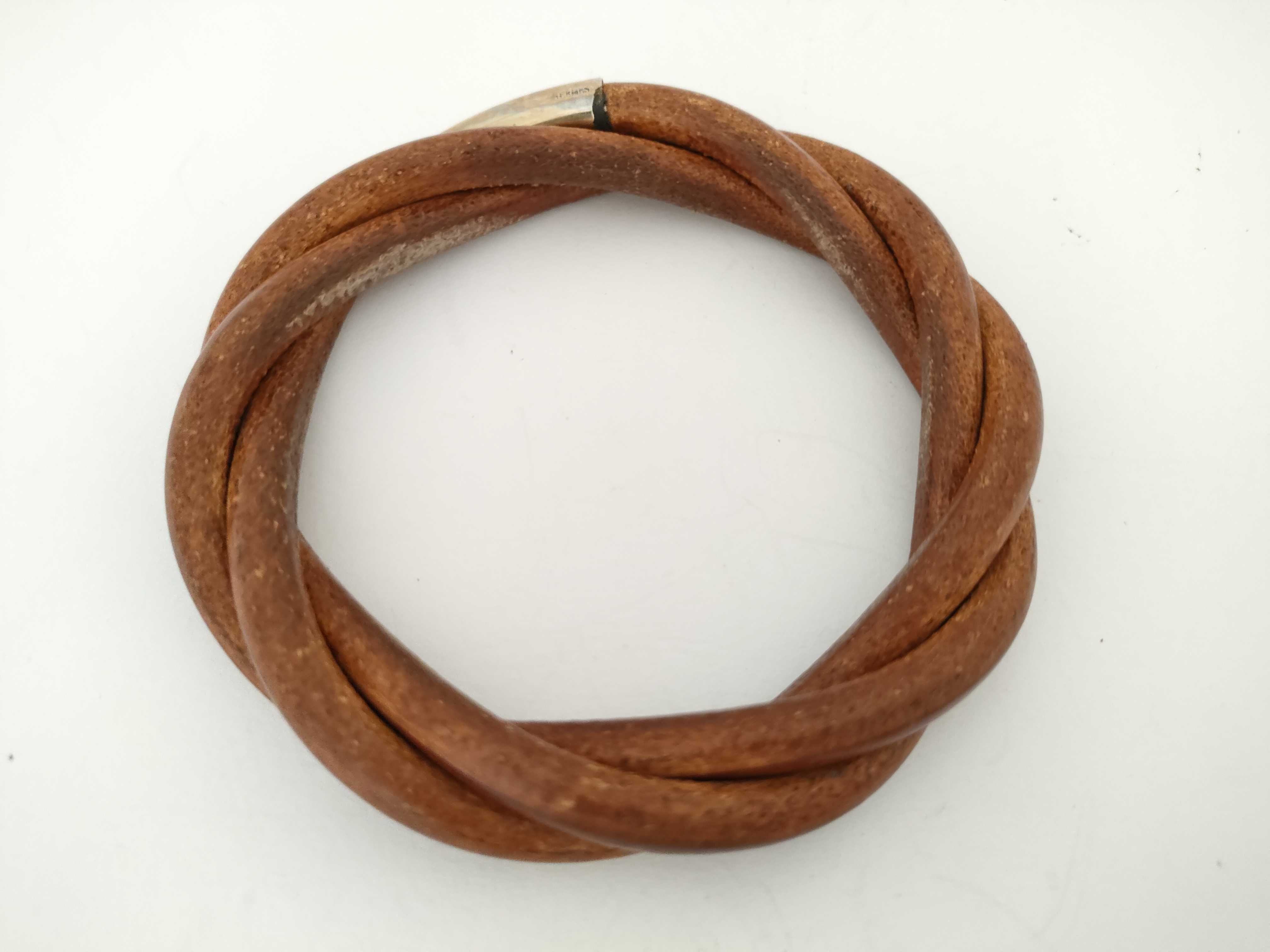 Hermes Leather Tornado Bangle Bracelet