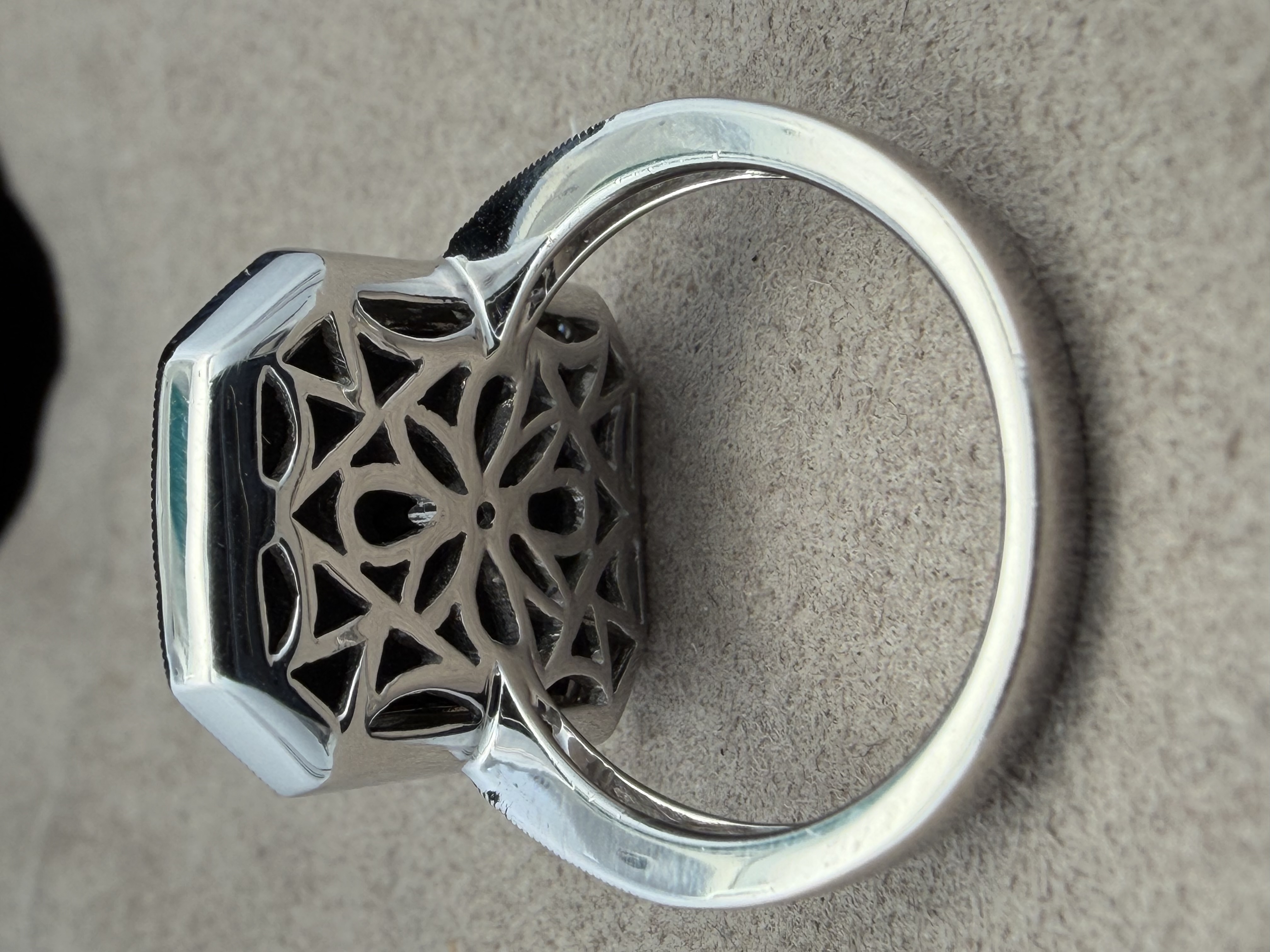 14k White Gold Onyx and Diamond Ring