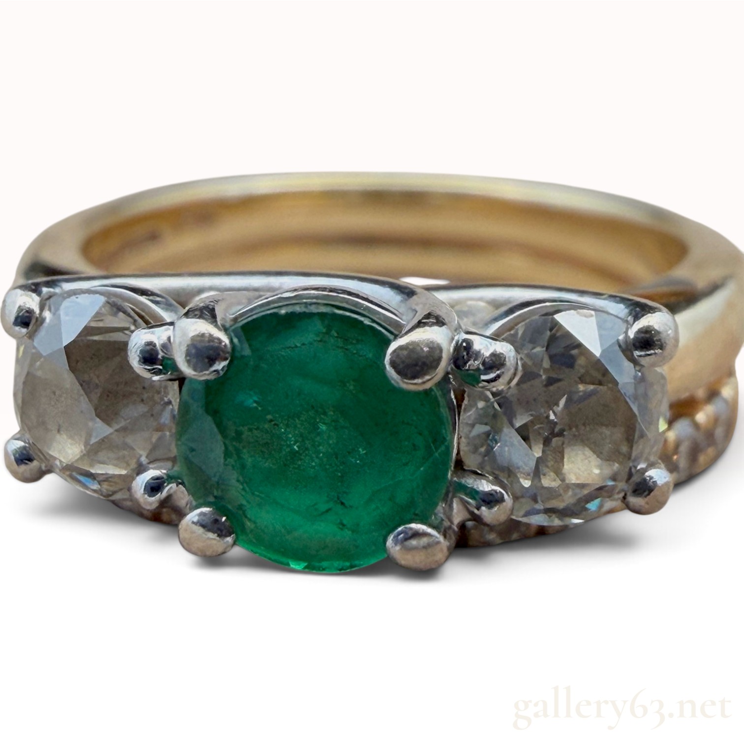 Estate 14k Yellow Gold Emerald and Diamond Ring