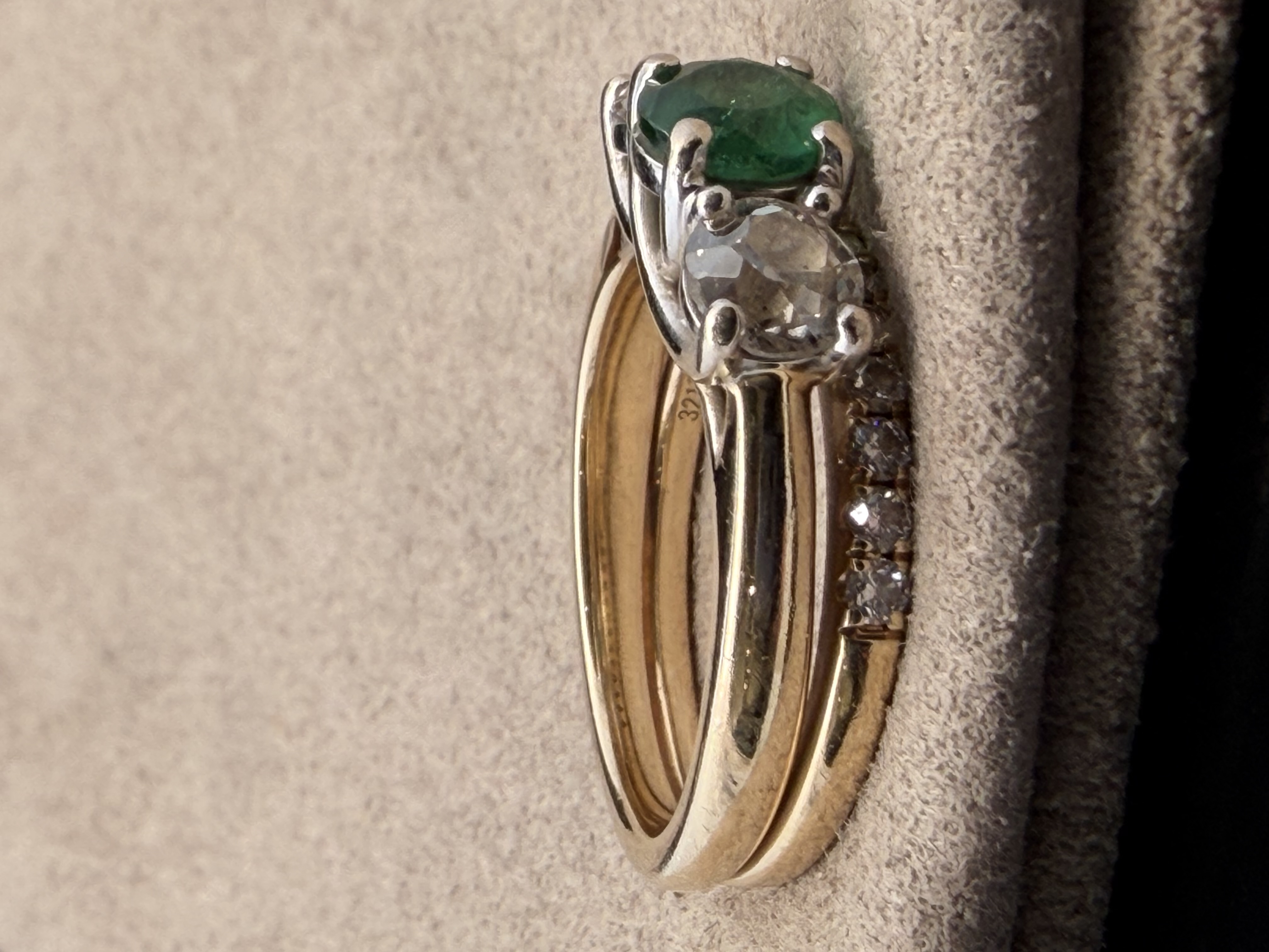 Estate 14k Yellow Gold Emerald and Diamond Ring