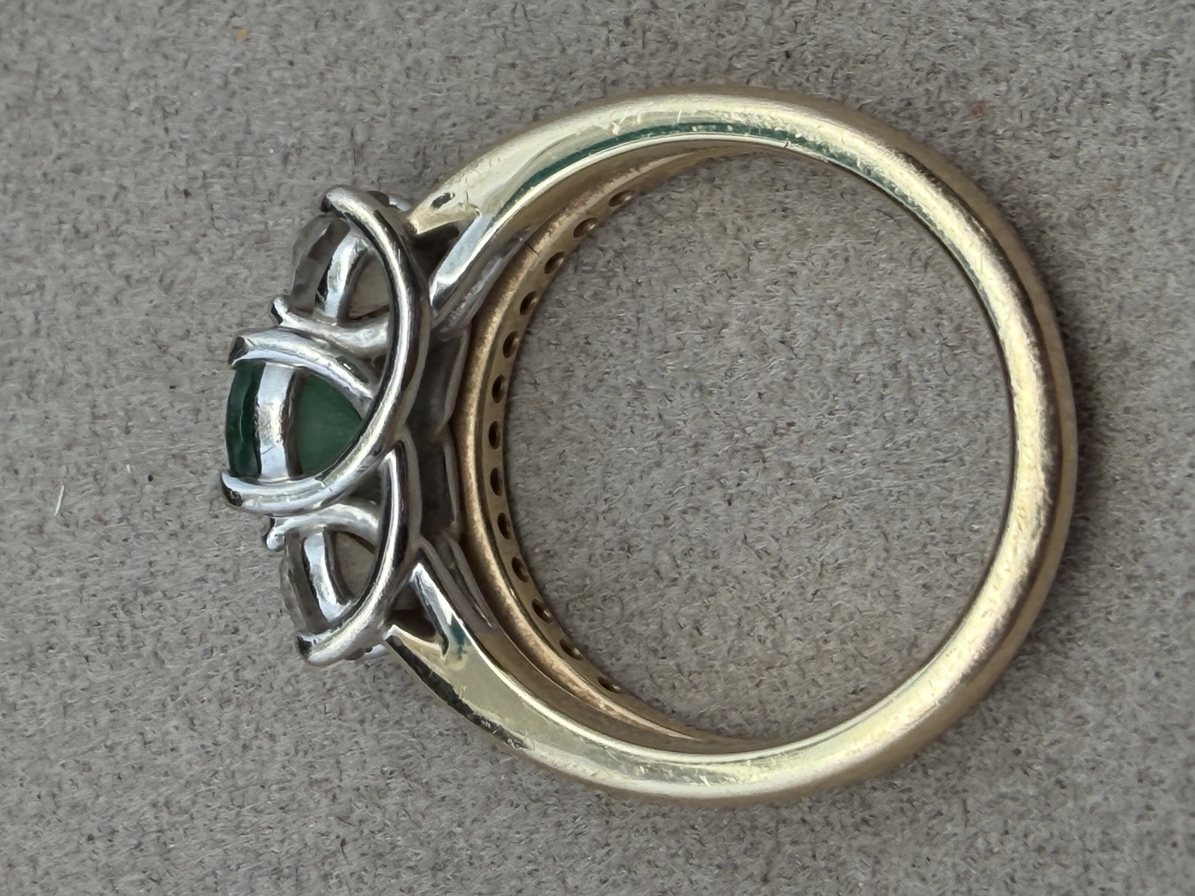Estate 14k Yellow Gold Emerald and Diamond Ring