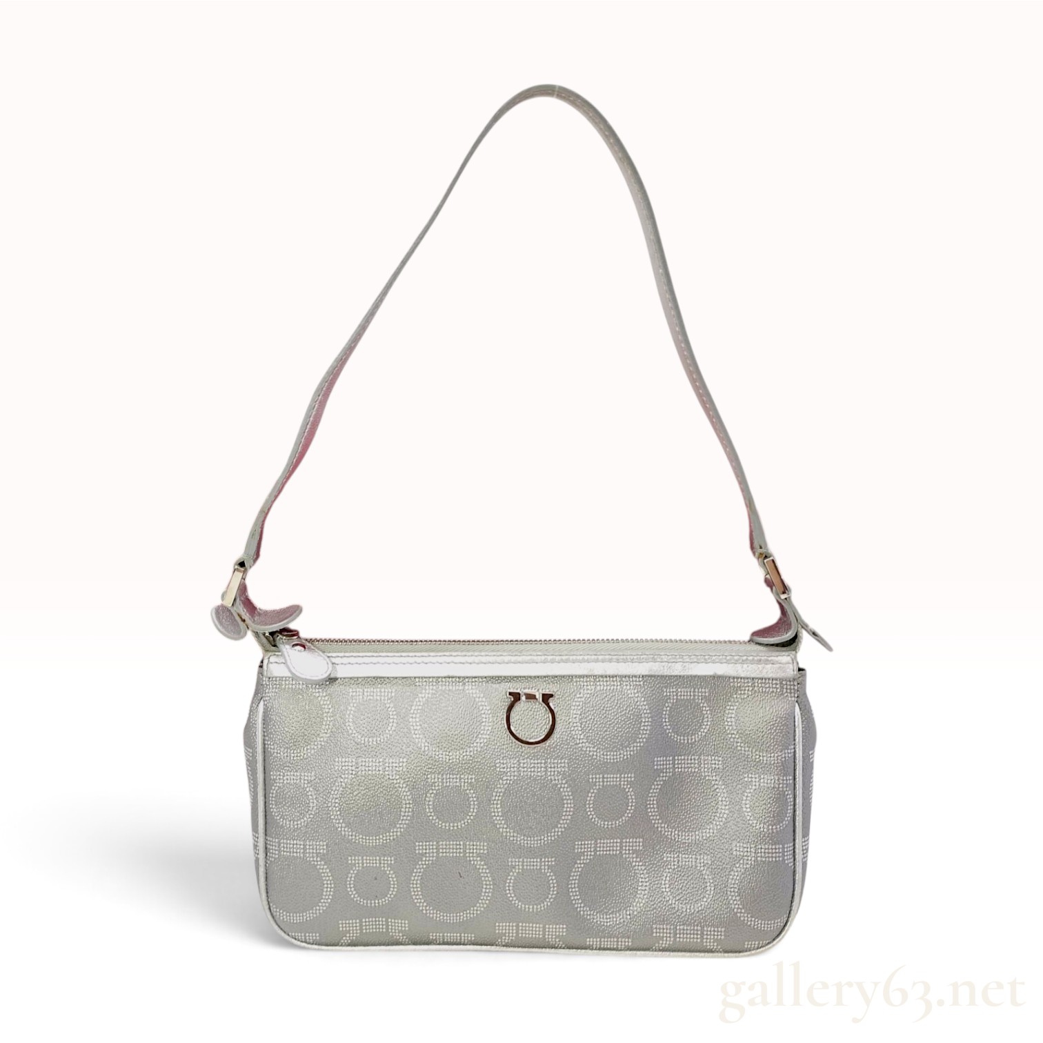 Salvatore Ferragamo Metallic Silver Gancini Monogram Pochette