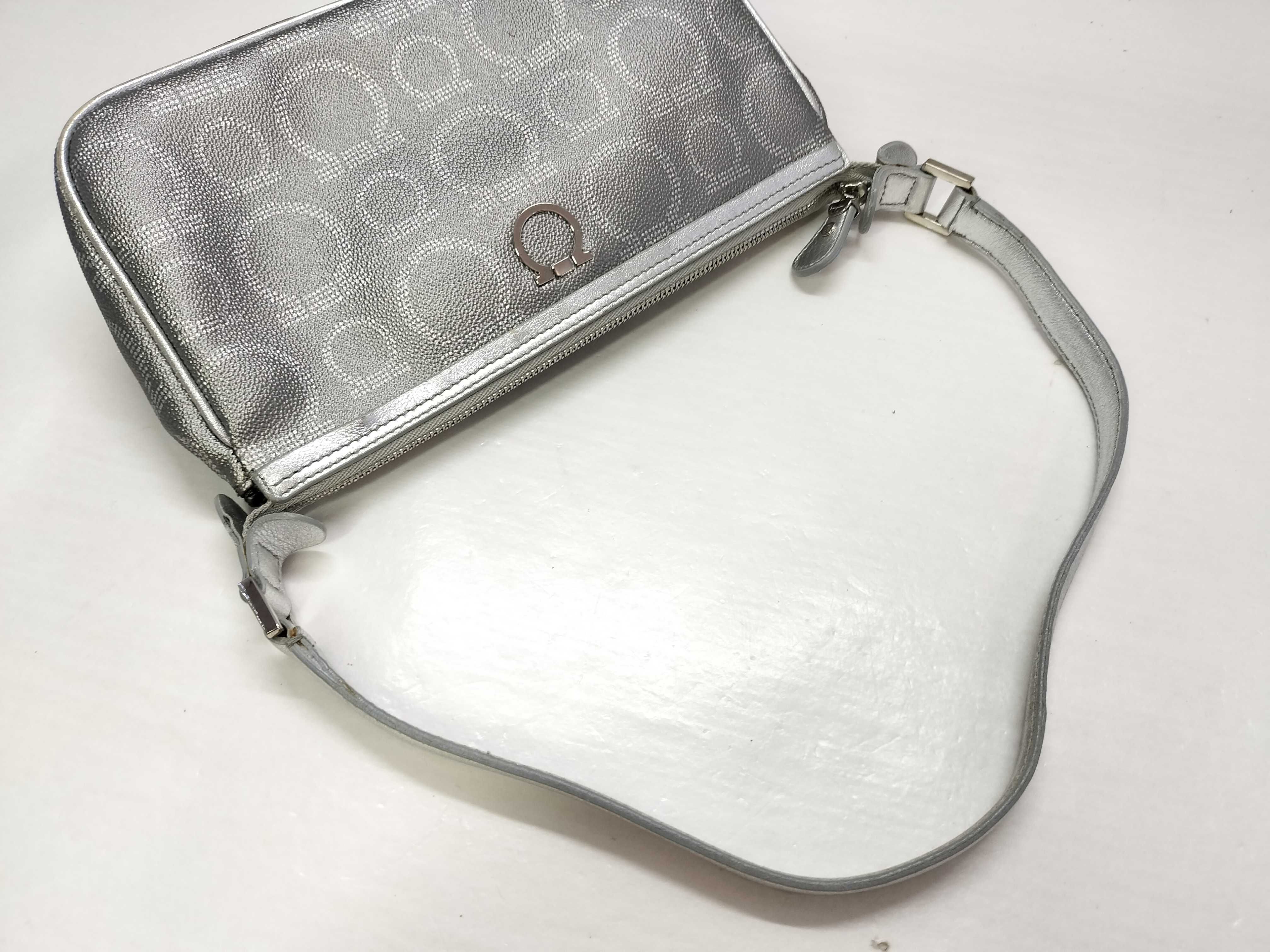 Salvatore Ferragamo Metallic Silver Gancini Monogram Pochette