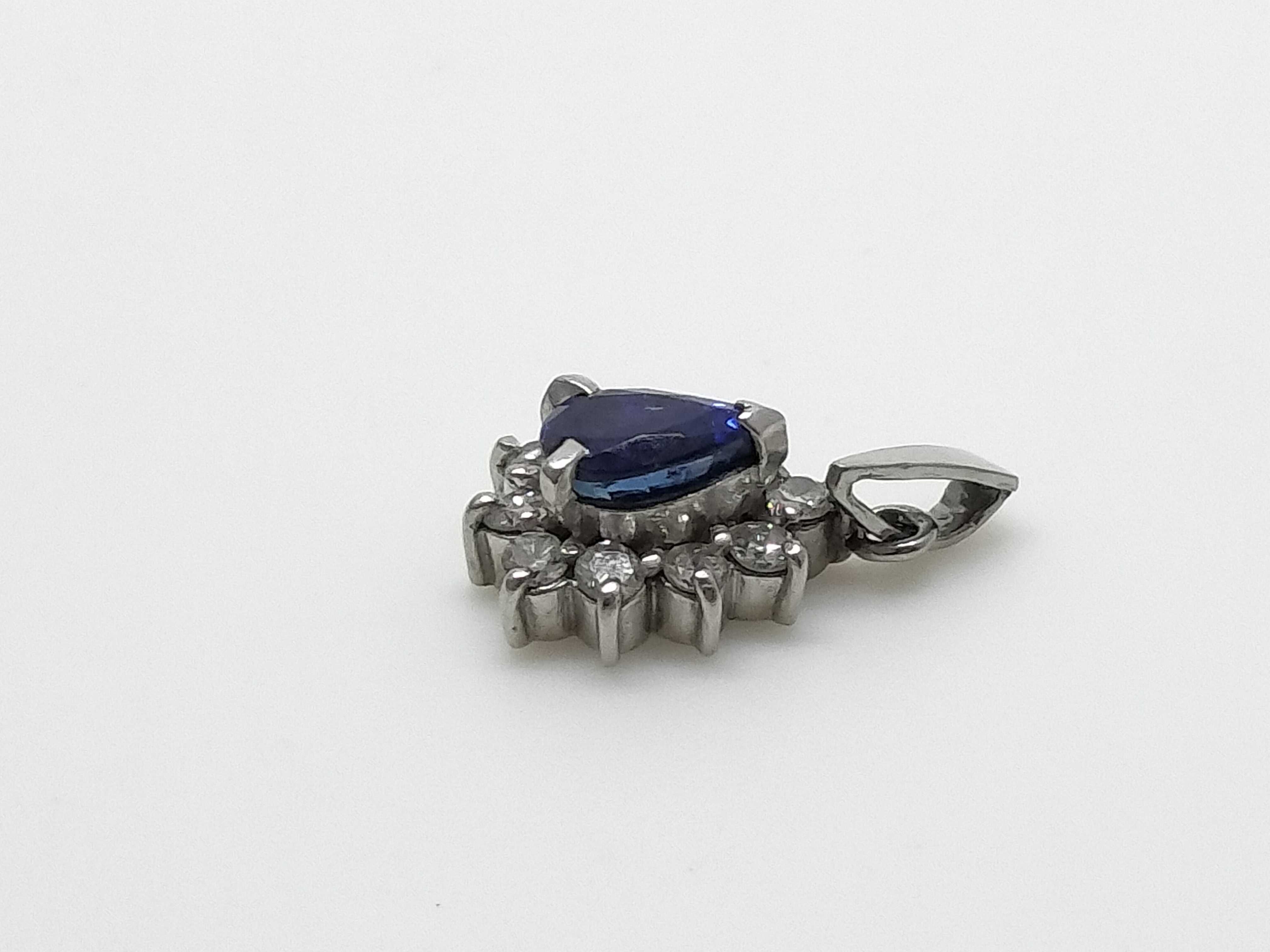 Platinum Pear Cut Sapphire and Diamond Cluster Pendant