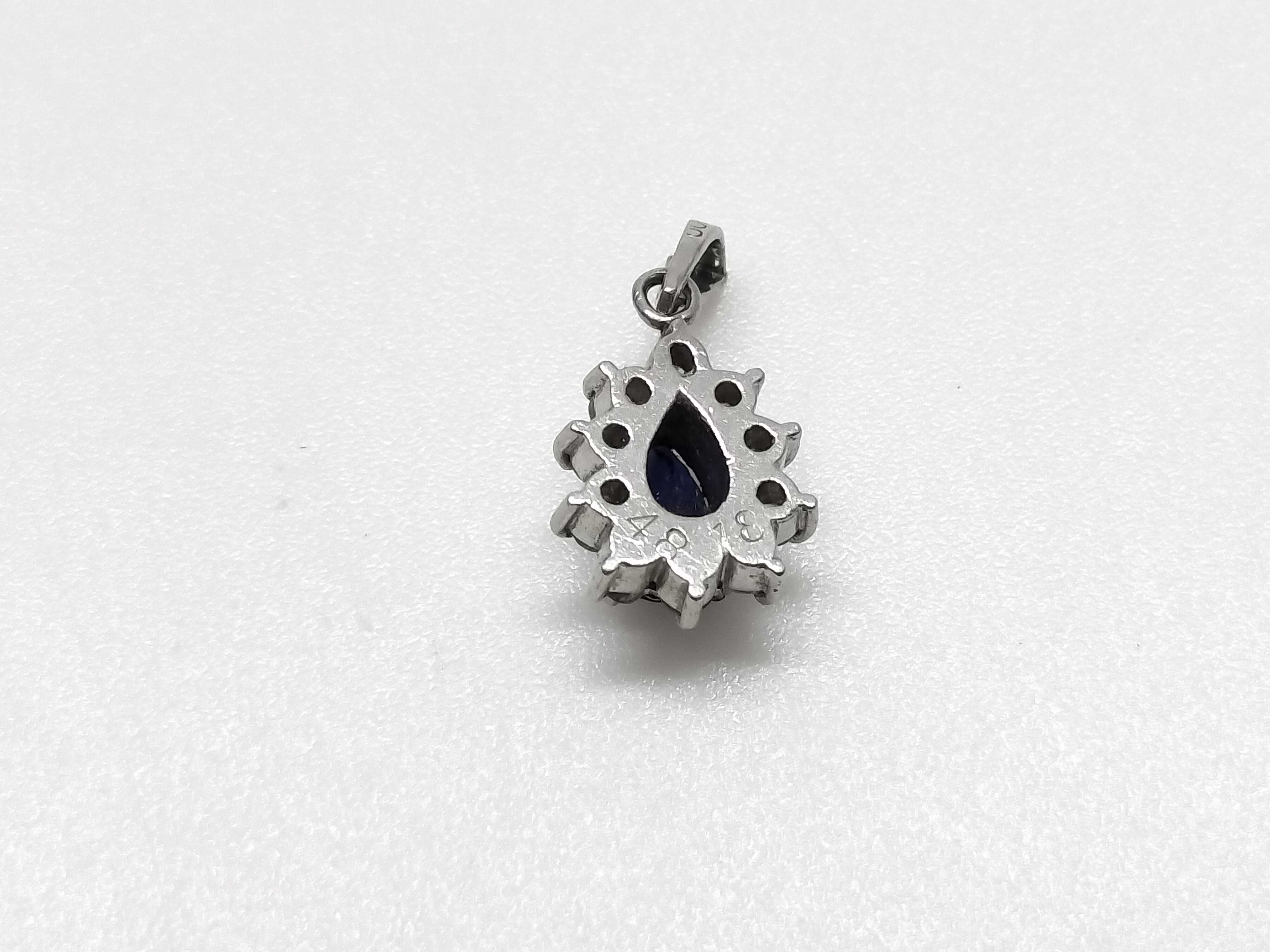 Platinum Pear Cut Sapphire and Diamond Cluster Pendant