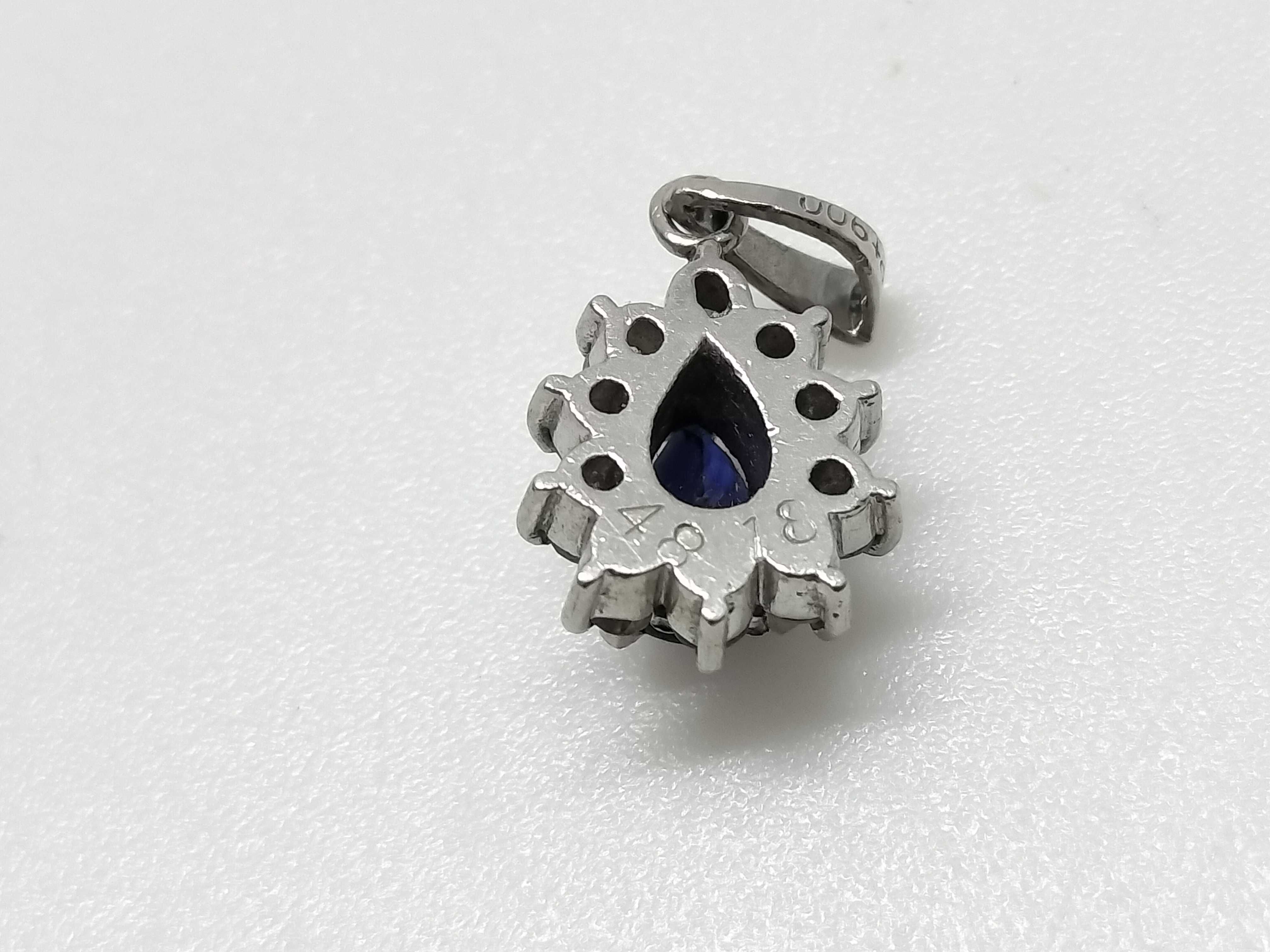 Platinum Pear Cut Sapphire and Diamond Cluster Pendant