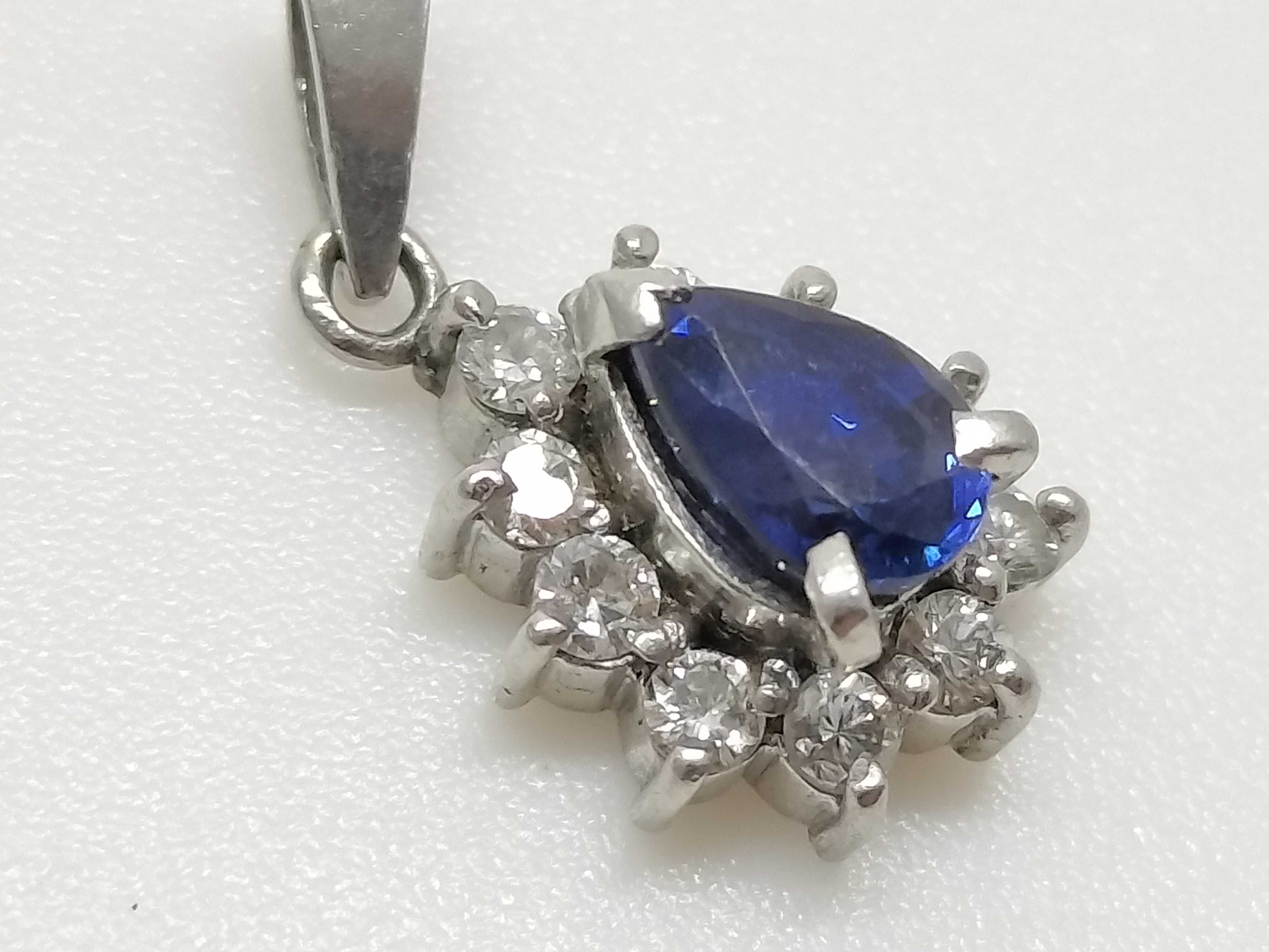 Platinum Pear Cut Sapphire and Diamond Cluster Pendant