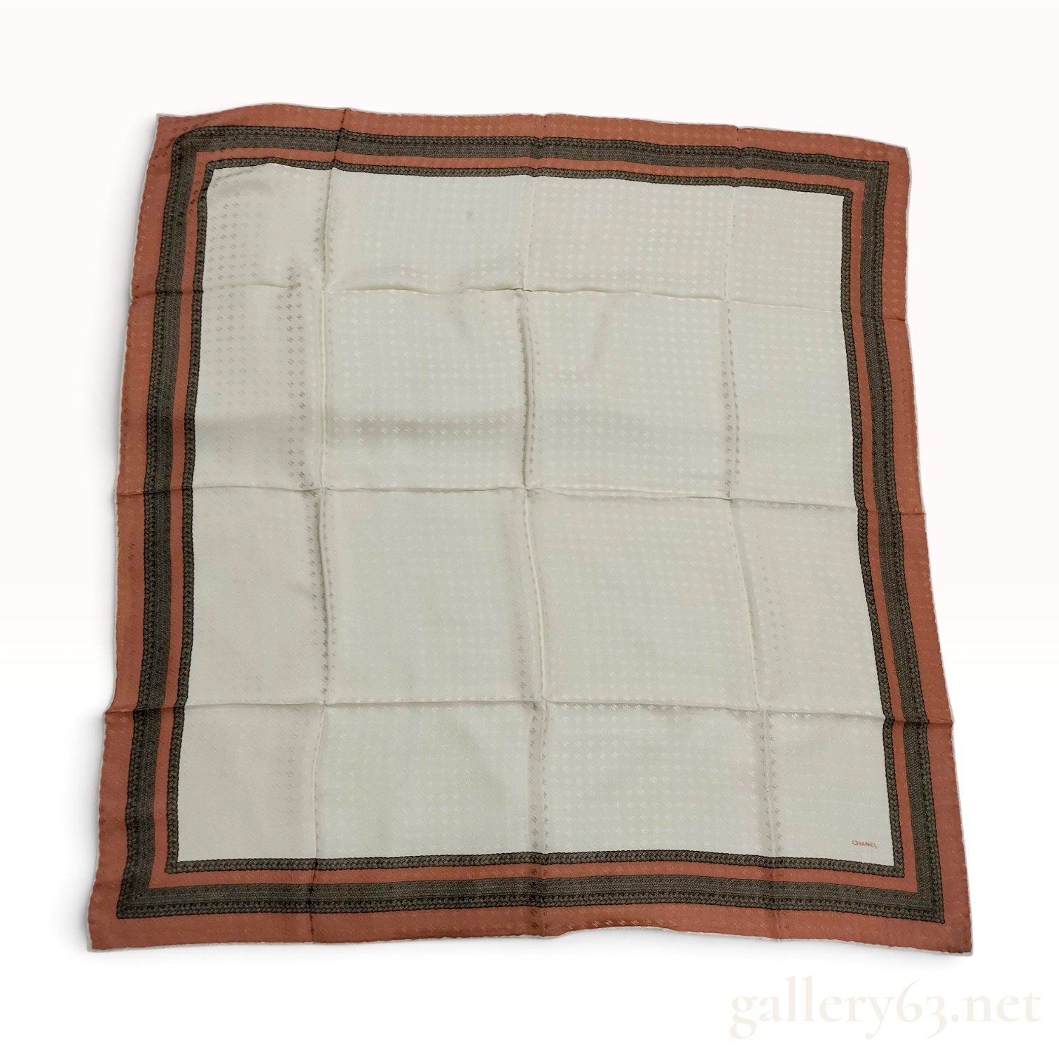 Chanel Silk Jacquard Square Scarf with Tonal CC Logo and Braided Rope Border