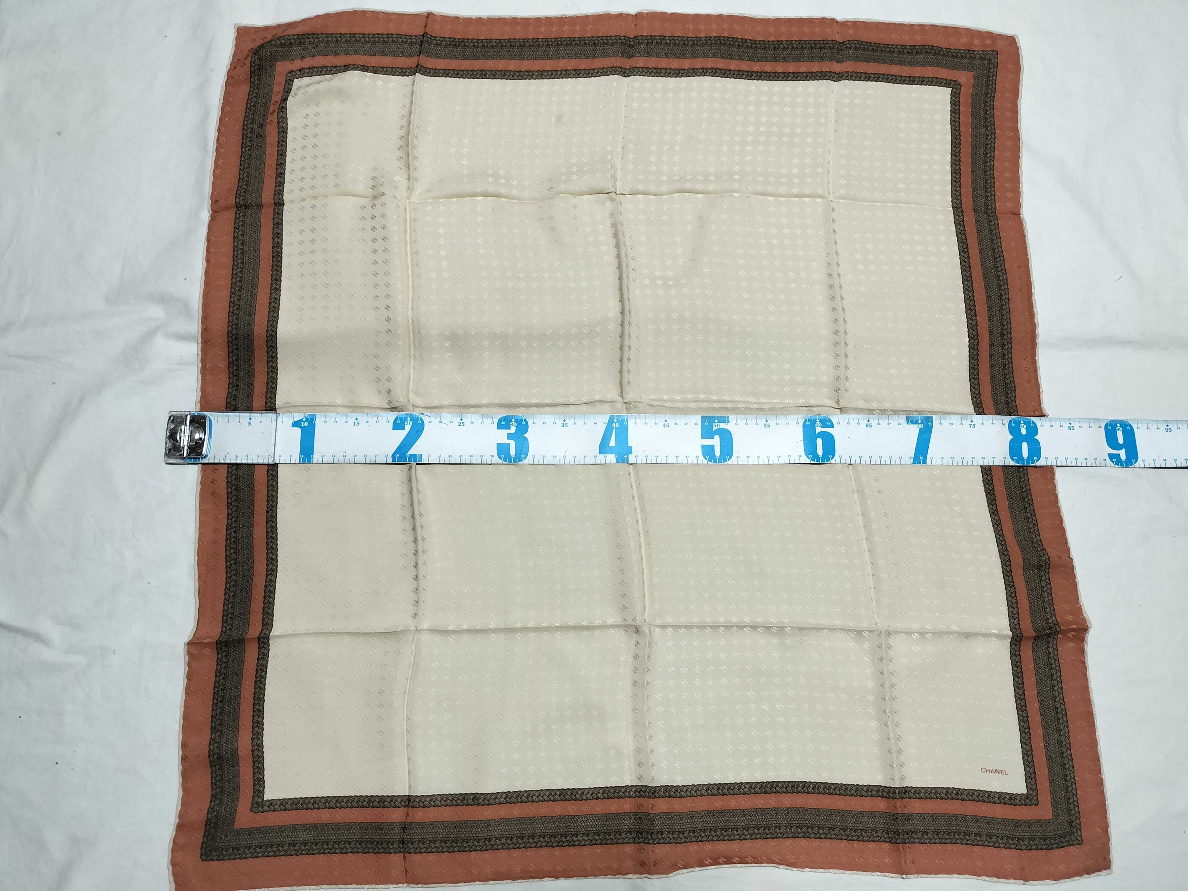 Chanel Silk Jacquard Square Scarf with Tonal CC Logo and Braided Rope Border