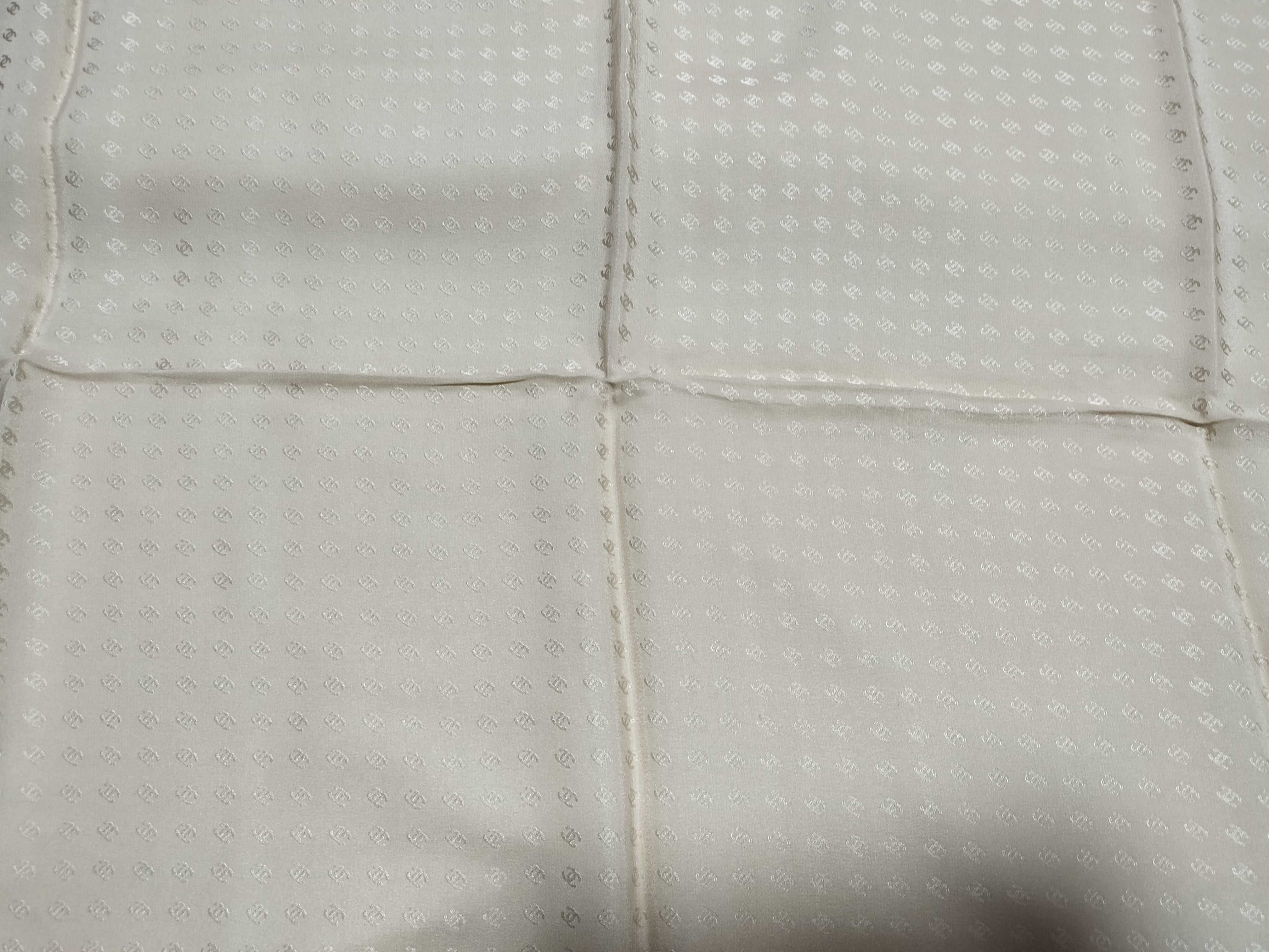 Chanel Silk Jacquard Square Scarf with Tonal CC Logo and Braided Rope Border