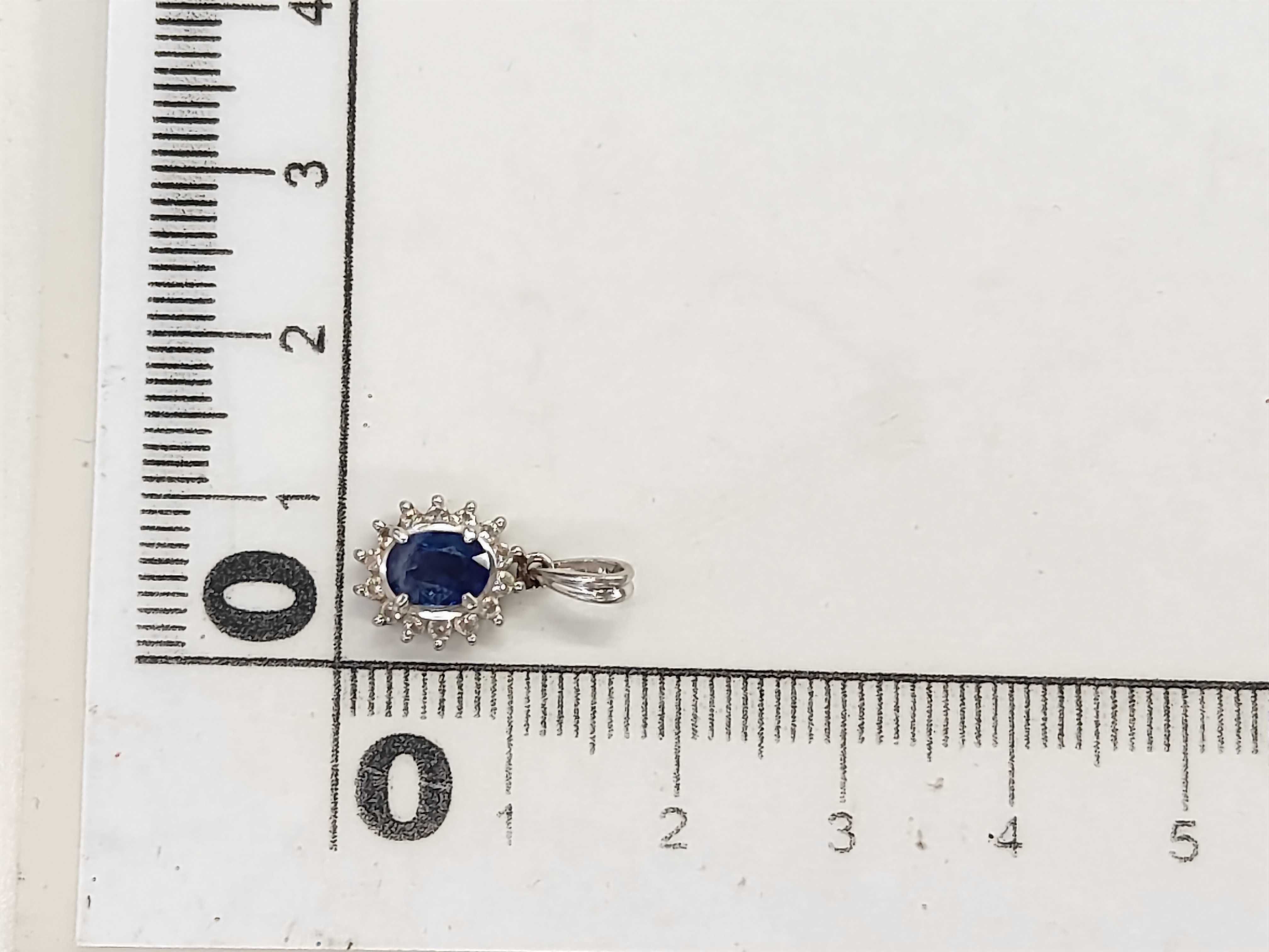 Platinum Blue Sapphire and Diamond Halo Pendant, S0.63ct D0.16ct