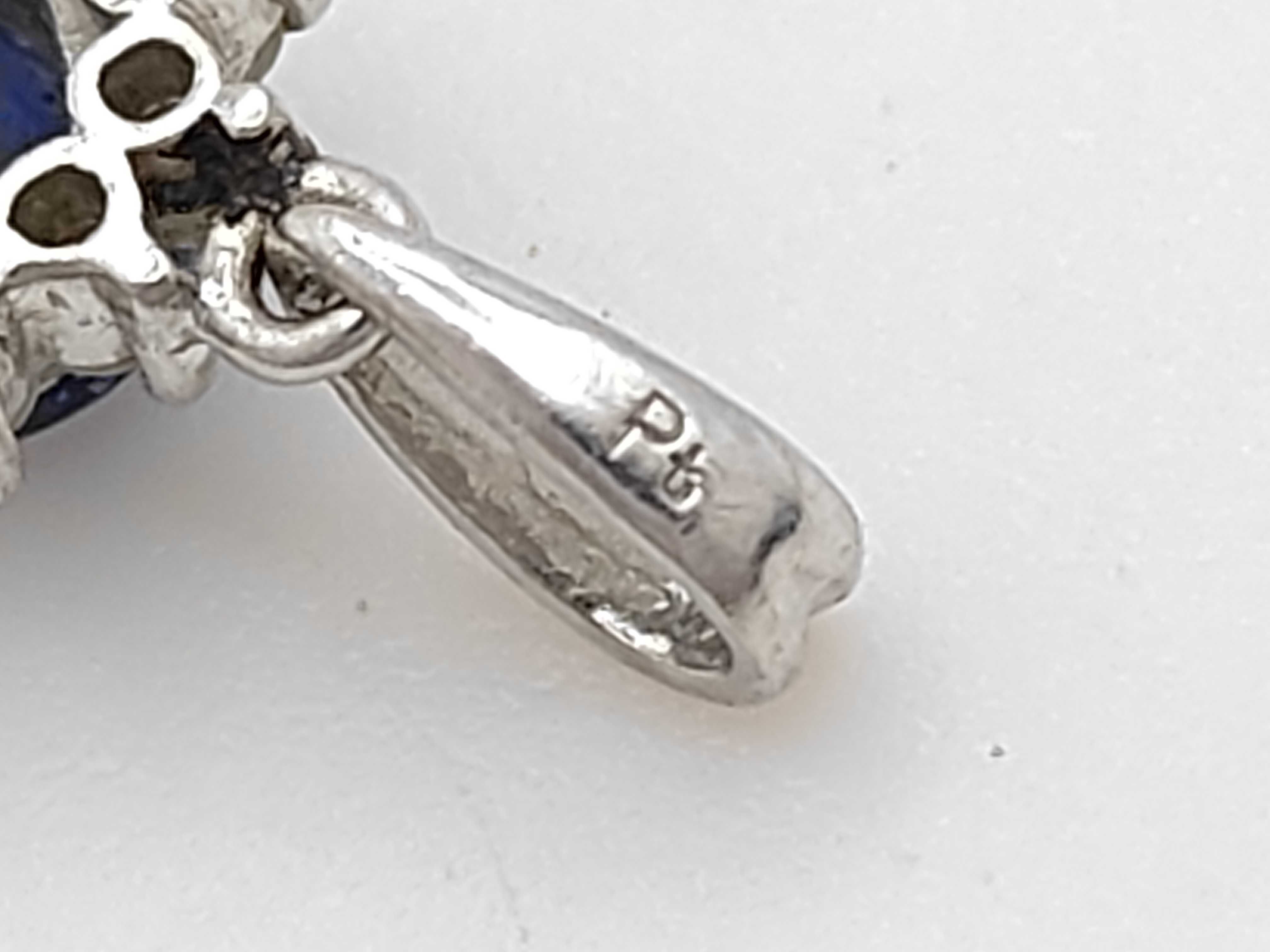 Platinum Blue Sapphire and Diamond Halo Pendant, S0.63ct D0.16ct