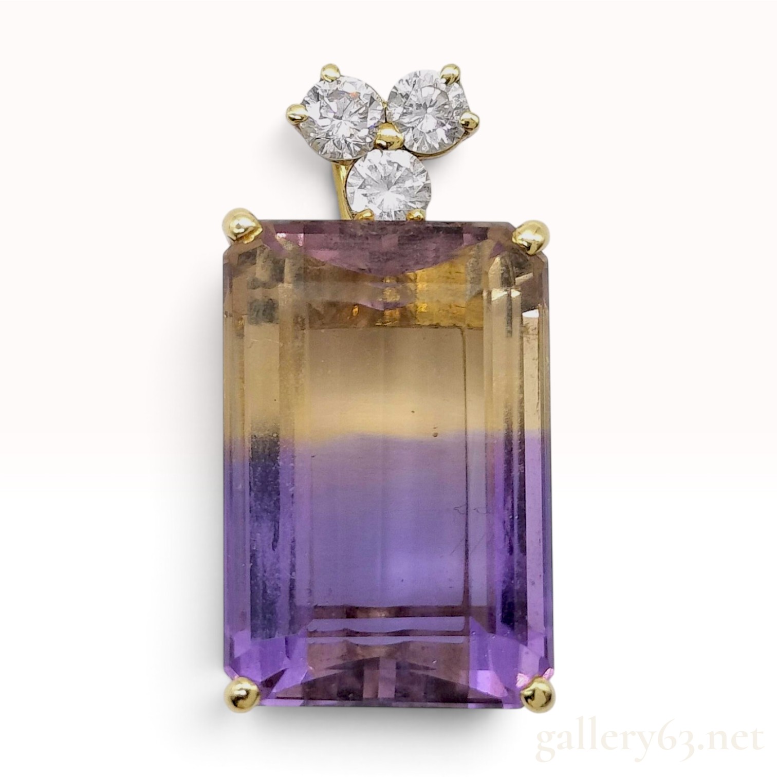 18K Yellow Gold Ametrine and Diamond Pendant
