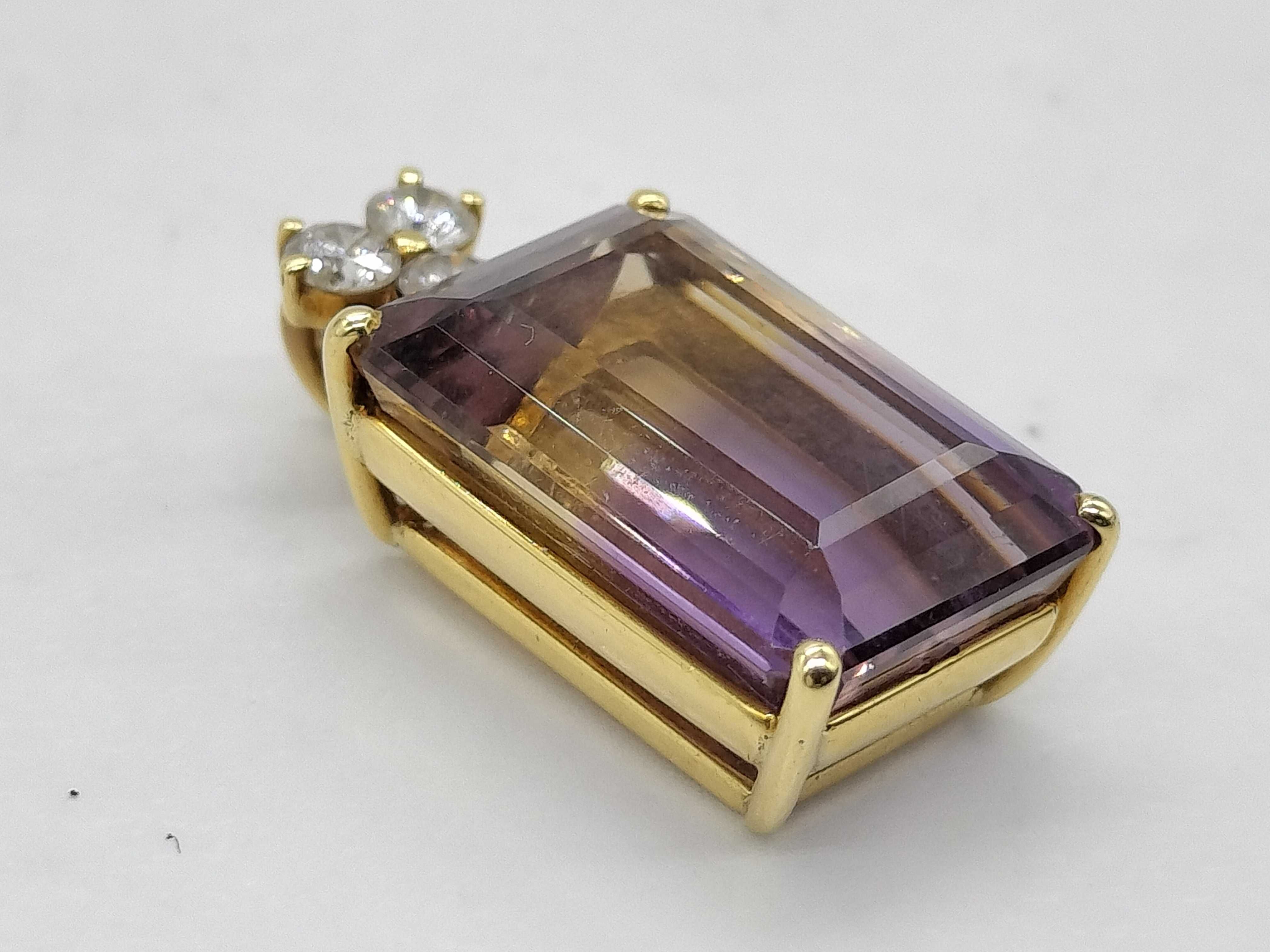 18K Yellow Gold Ametrine and Diamond Pendant