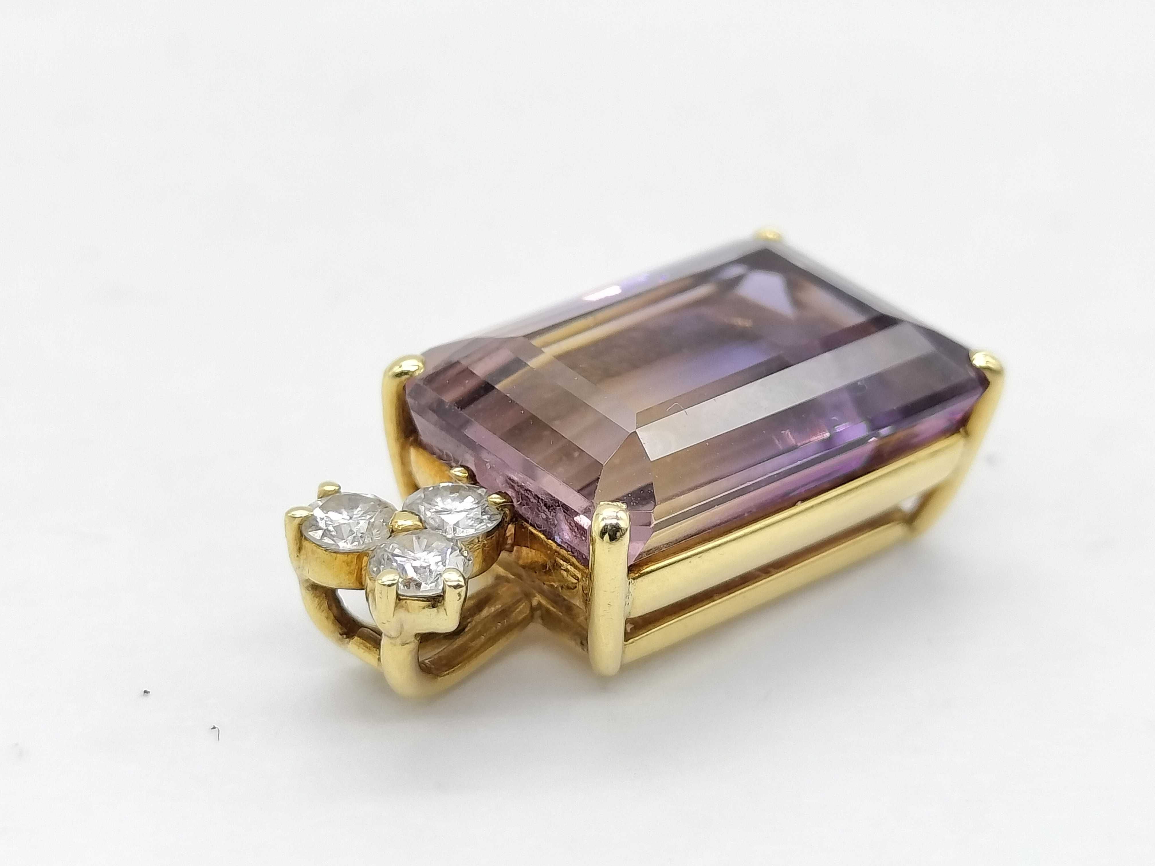 18K Yellow Gold Ametrine and Diamond Pendant