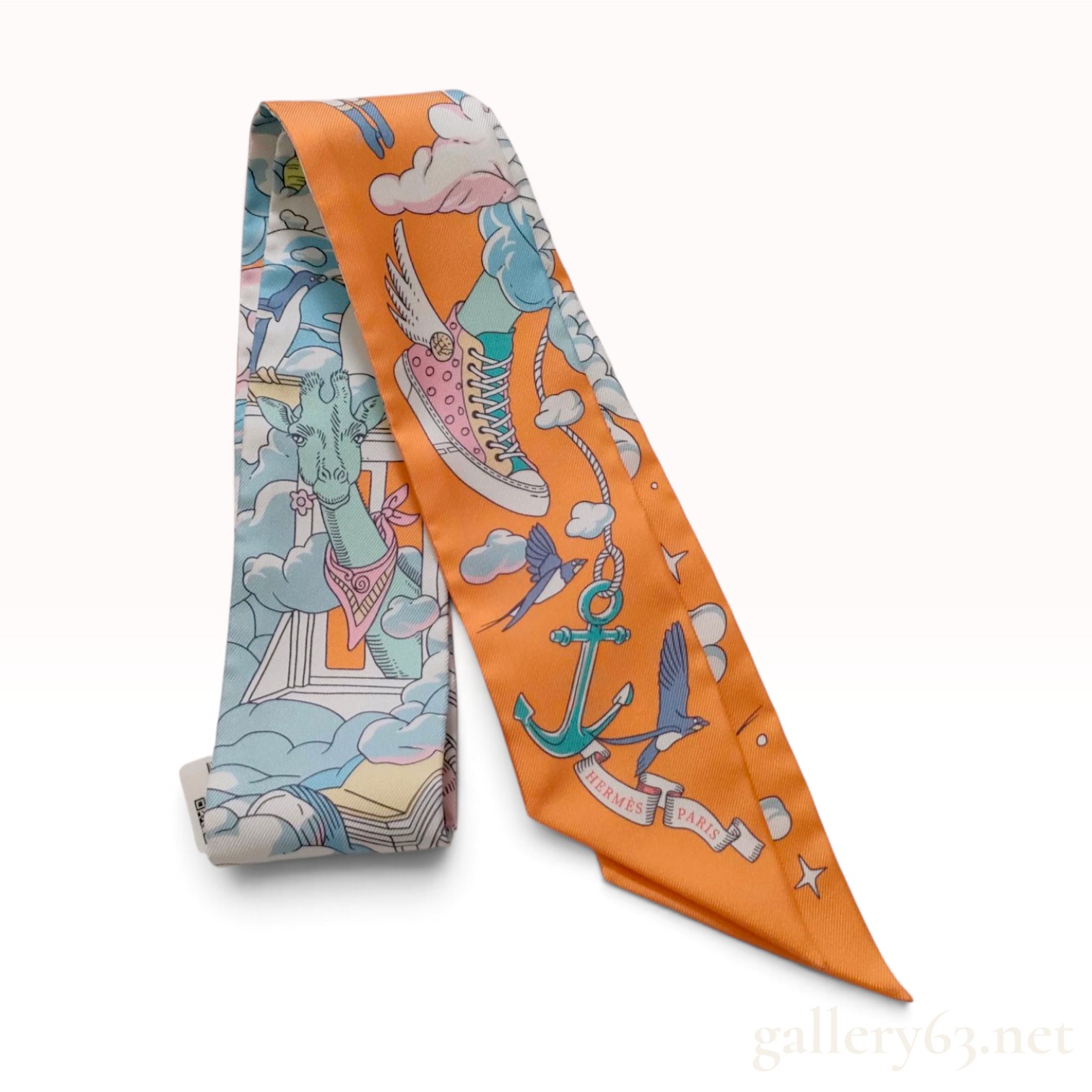 Hermes Sur Mon Nuage Silk Twilly Scarf