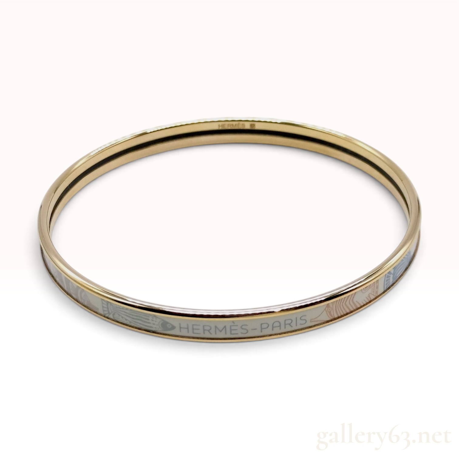 Hermes Narrow Gold Plated Enamel Fish Motif Bangle Bracelet