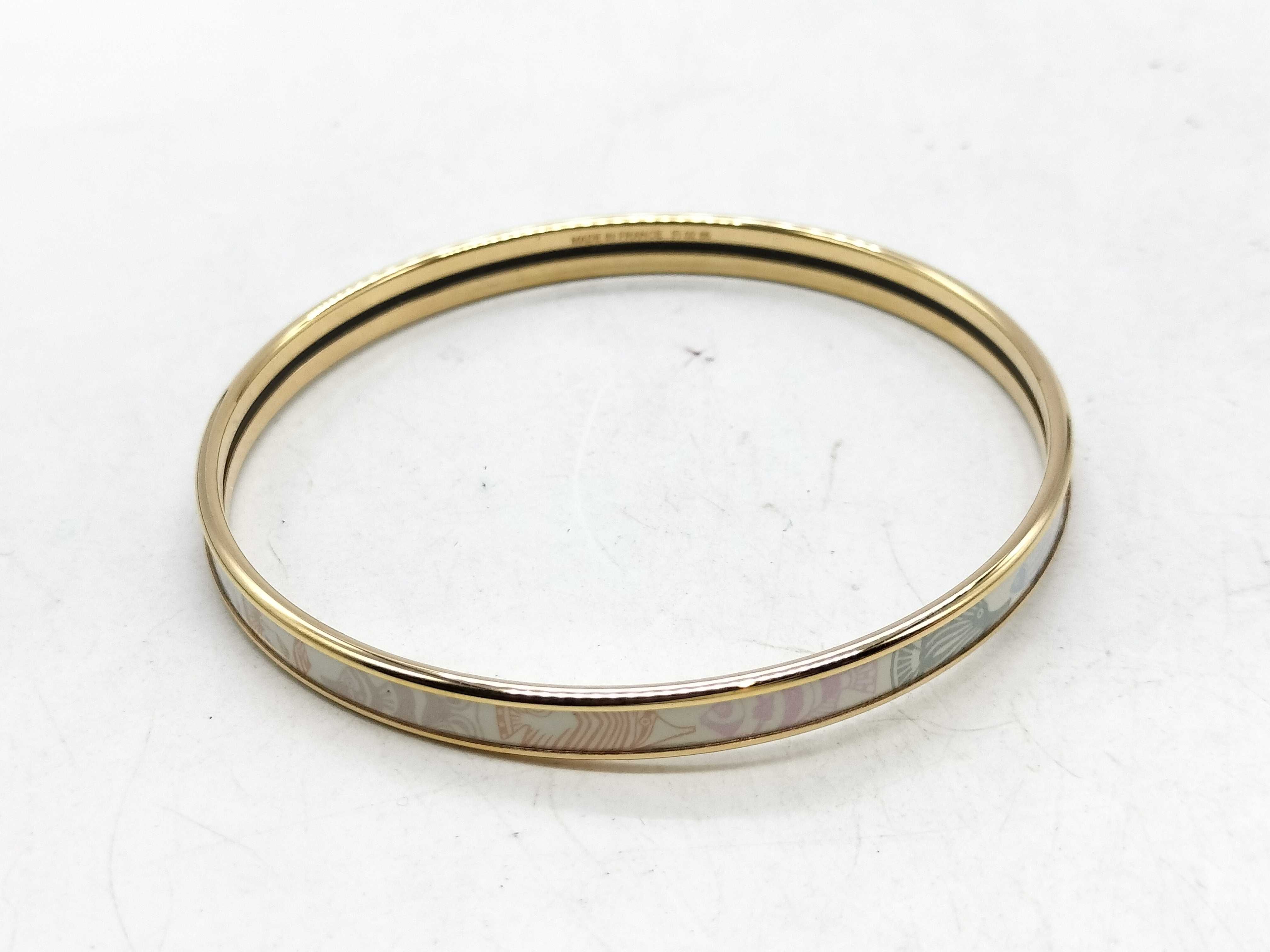 Hermes Narrow Gold Plated Enamel Fish Motif Bangle Bracelet