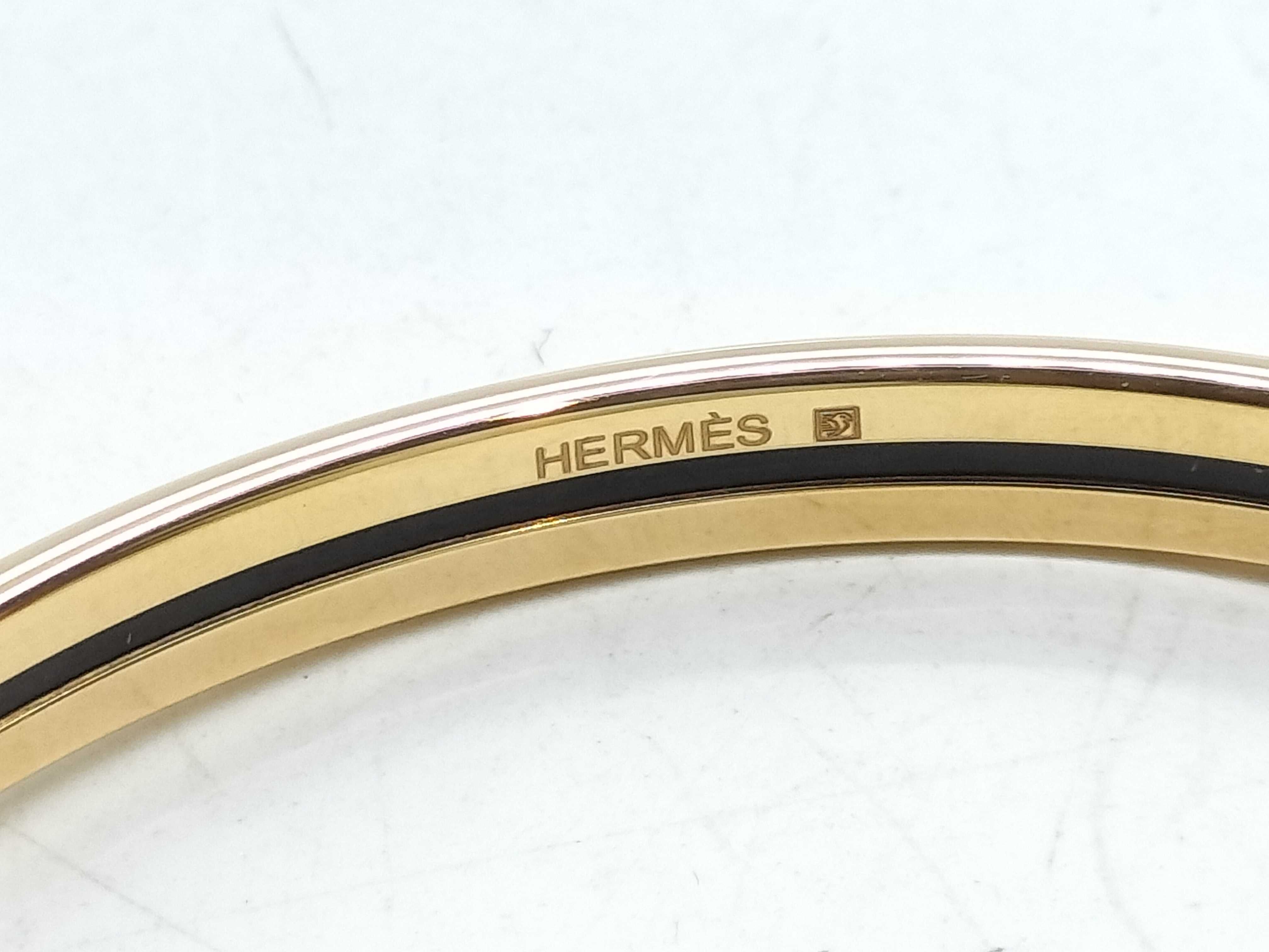 Hermes Narrow Gold Plated Enamel Fish Motif Bangle Bracelet