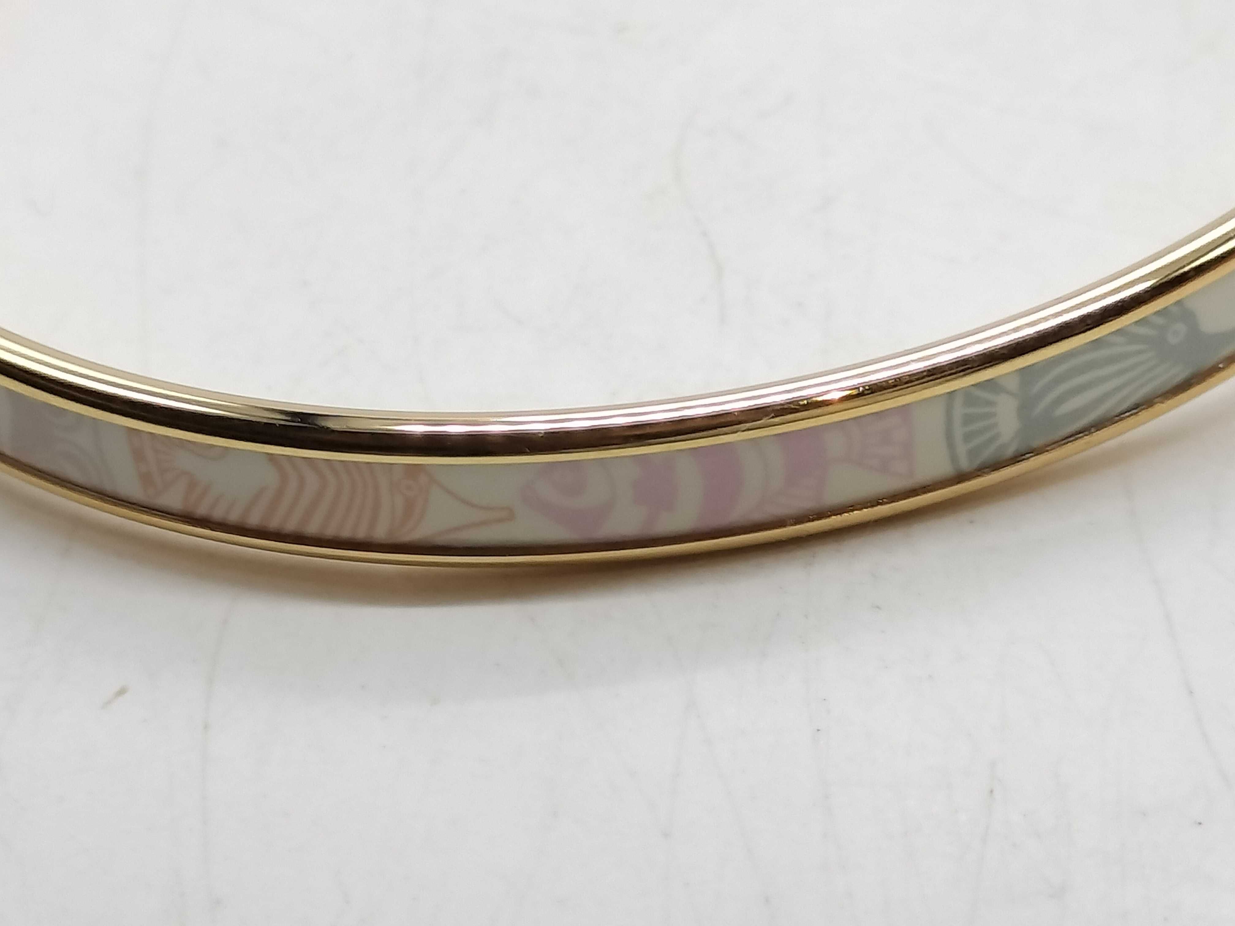 Hermes Narrow Gold Plated Enamel Fish Motif Bangle Bracelet