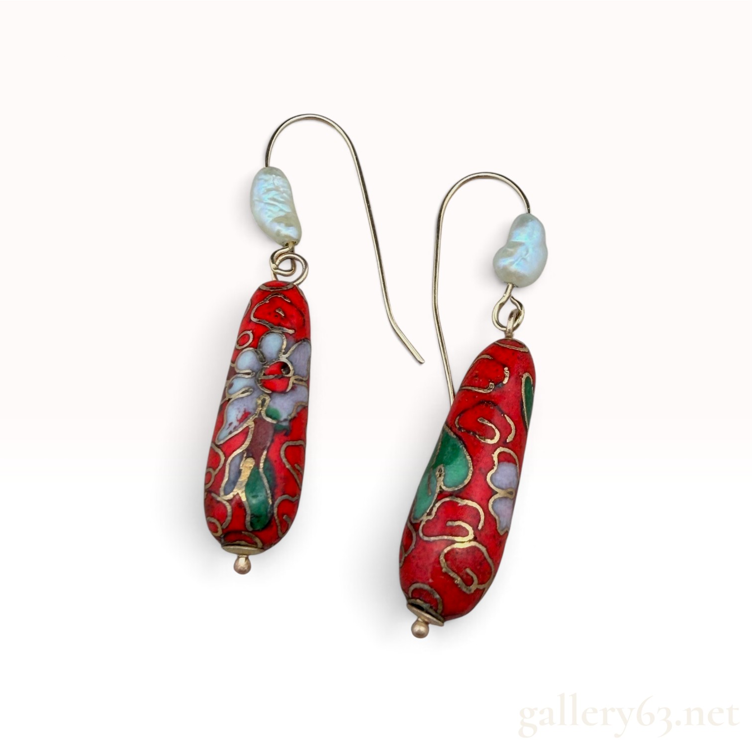 14k Cloisonne Pearl Earrings