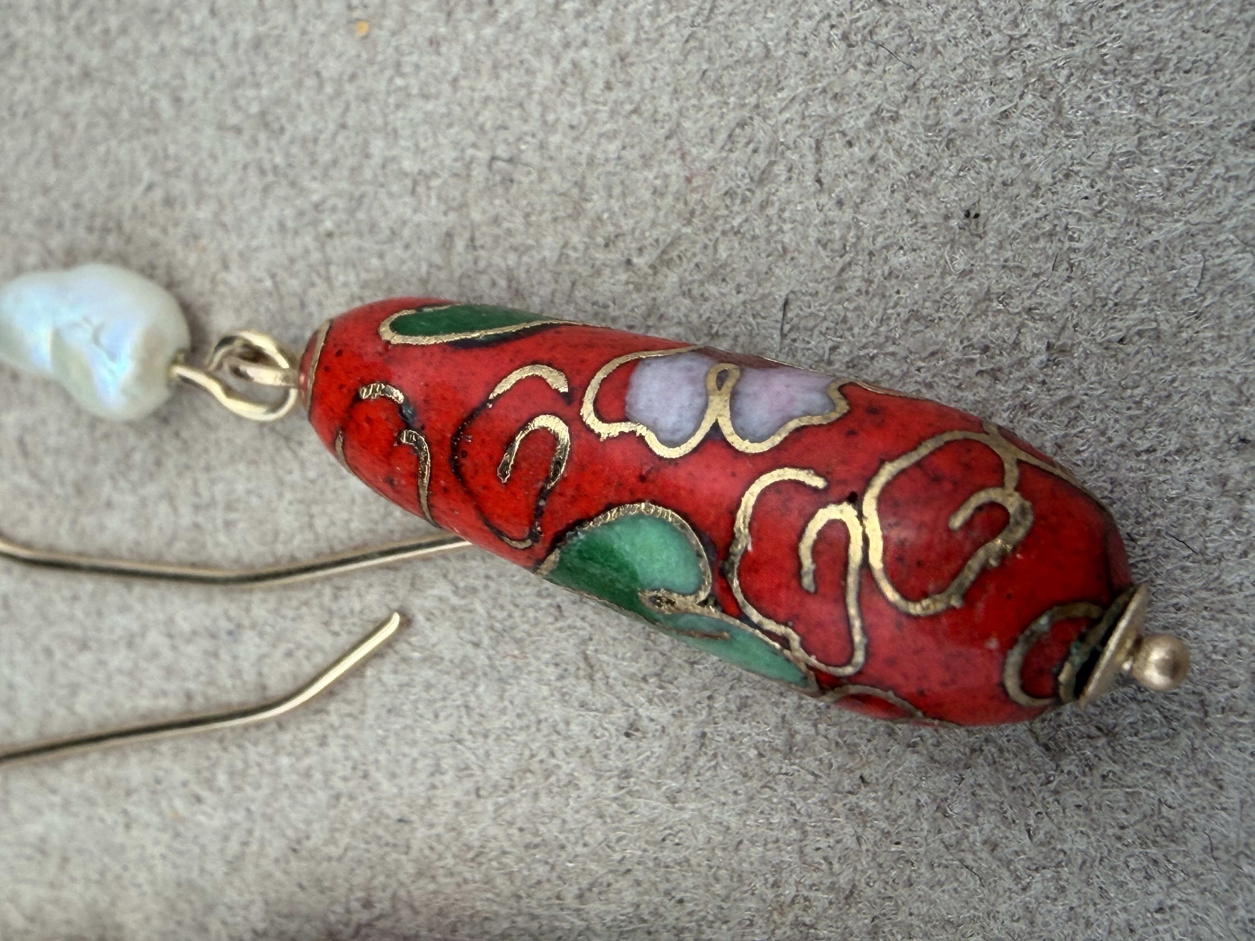 14k Cloisonne Pearl Earrings