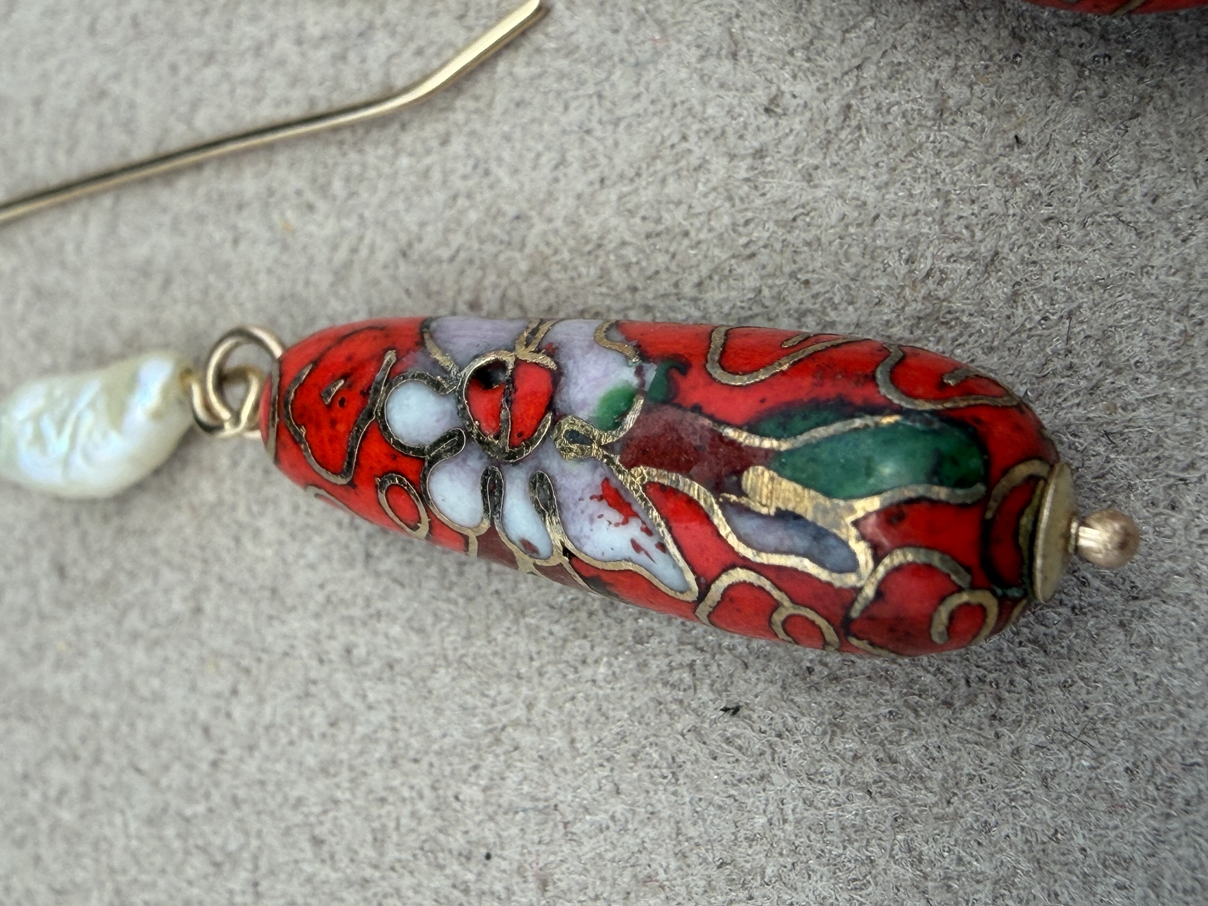 14k Cloisonne Pearl Earrings