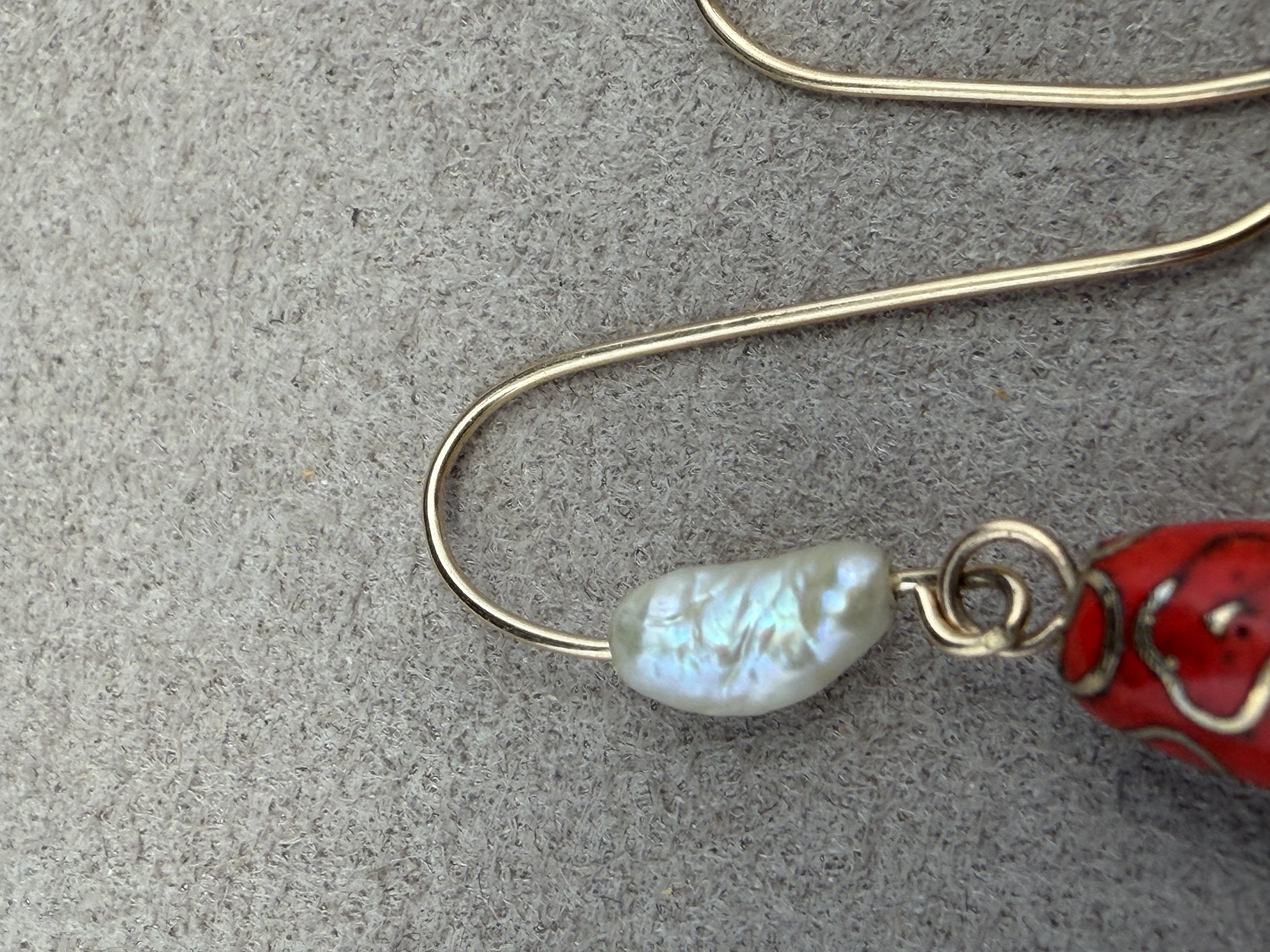 14k Cloisonne Pearl Earrings