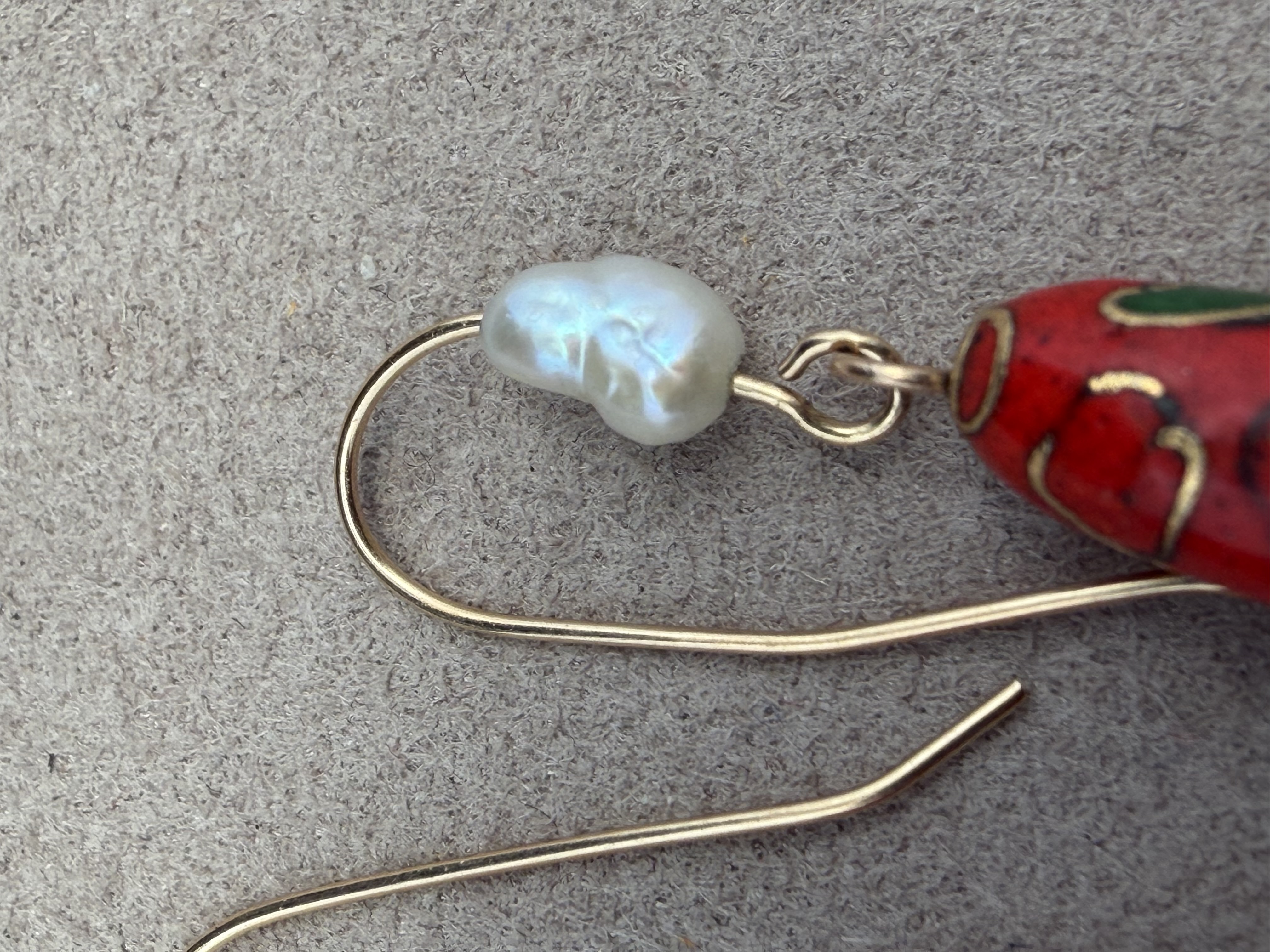 14k Cloisonne Pearl Earrings