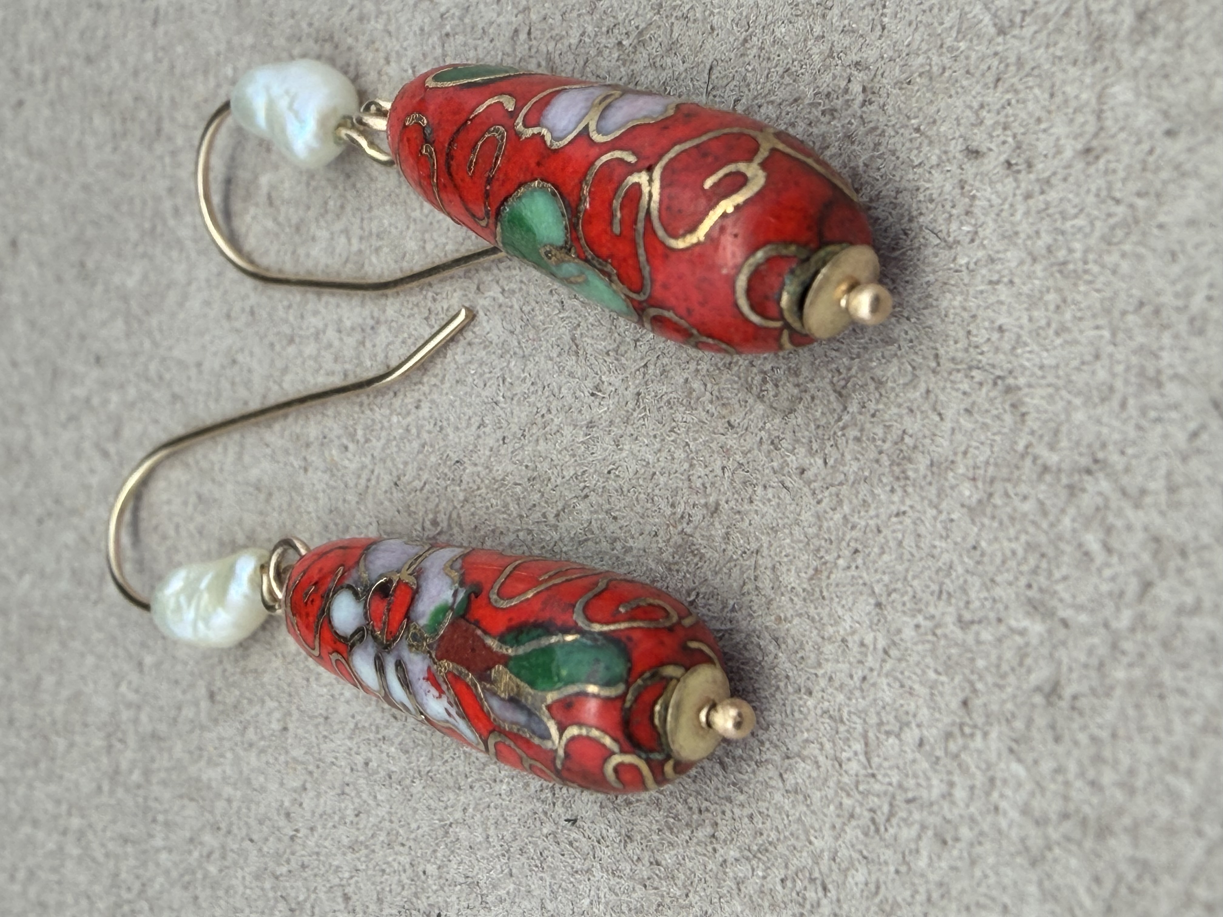 14k Cloisonne Pearl Earrings