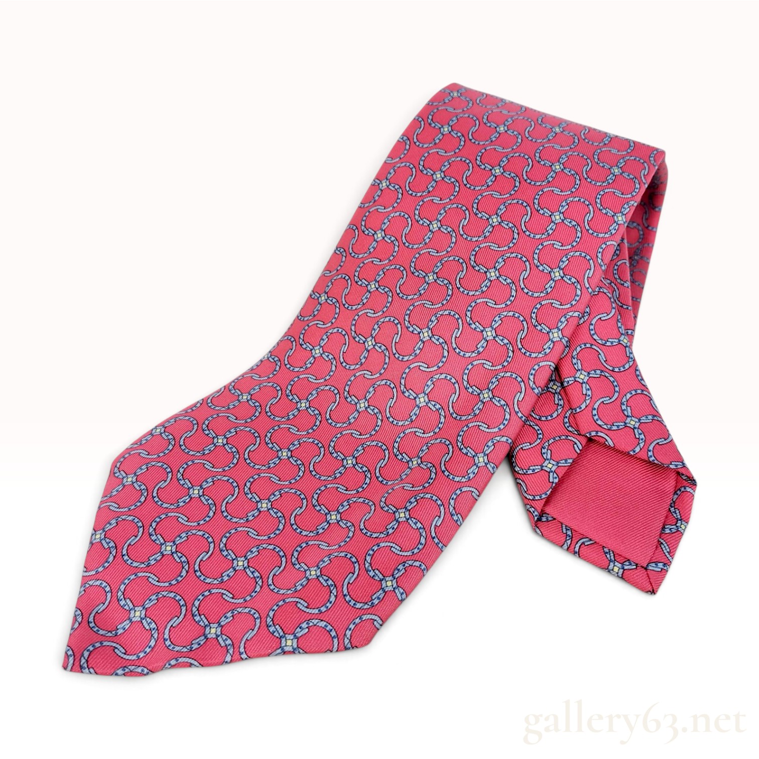 Hermes 100% Silk Geometric Chain Link Pattern Necktie 5245 SA