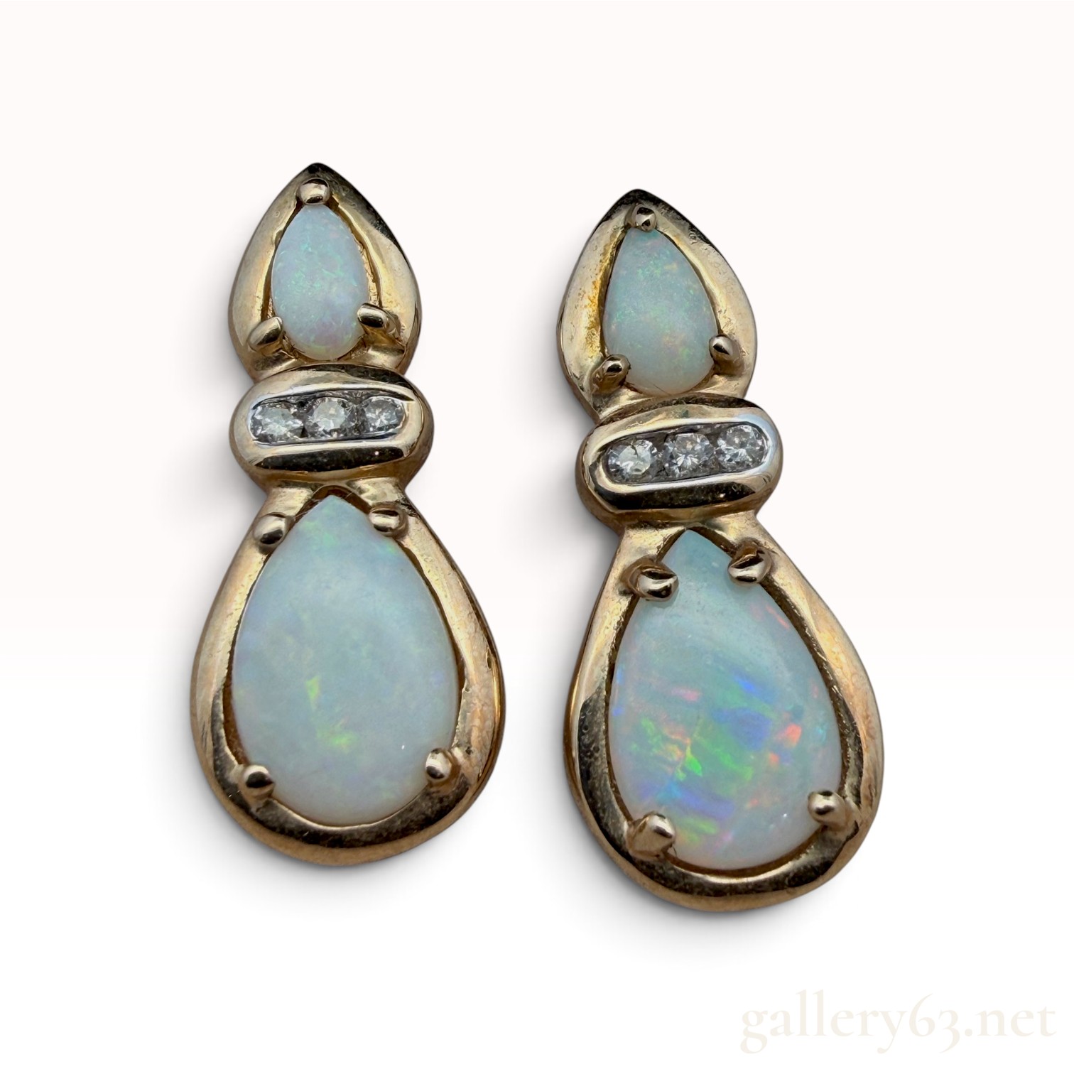 10k Natural Opal Diamond Earrings