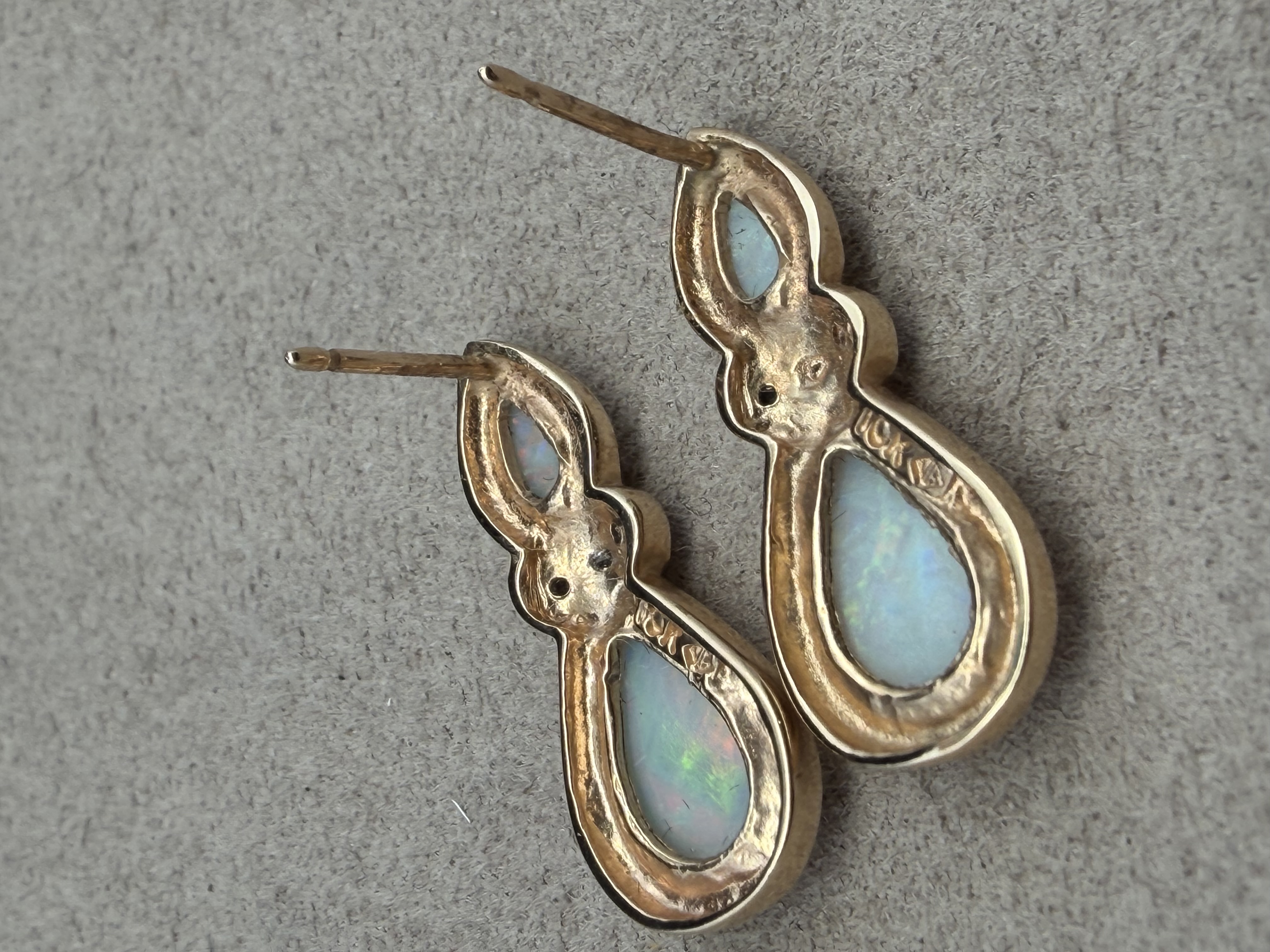 10k Natural Opal Diamond Earrings