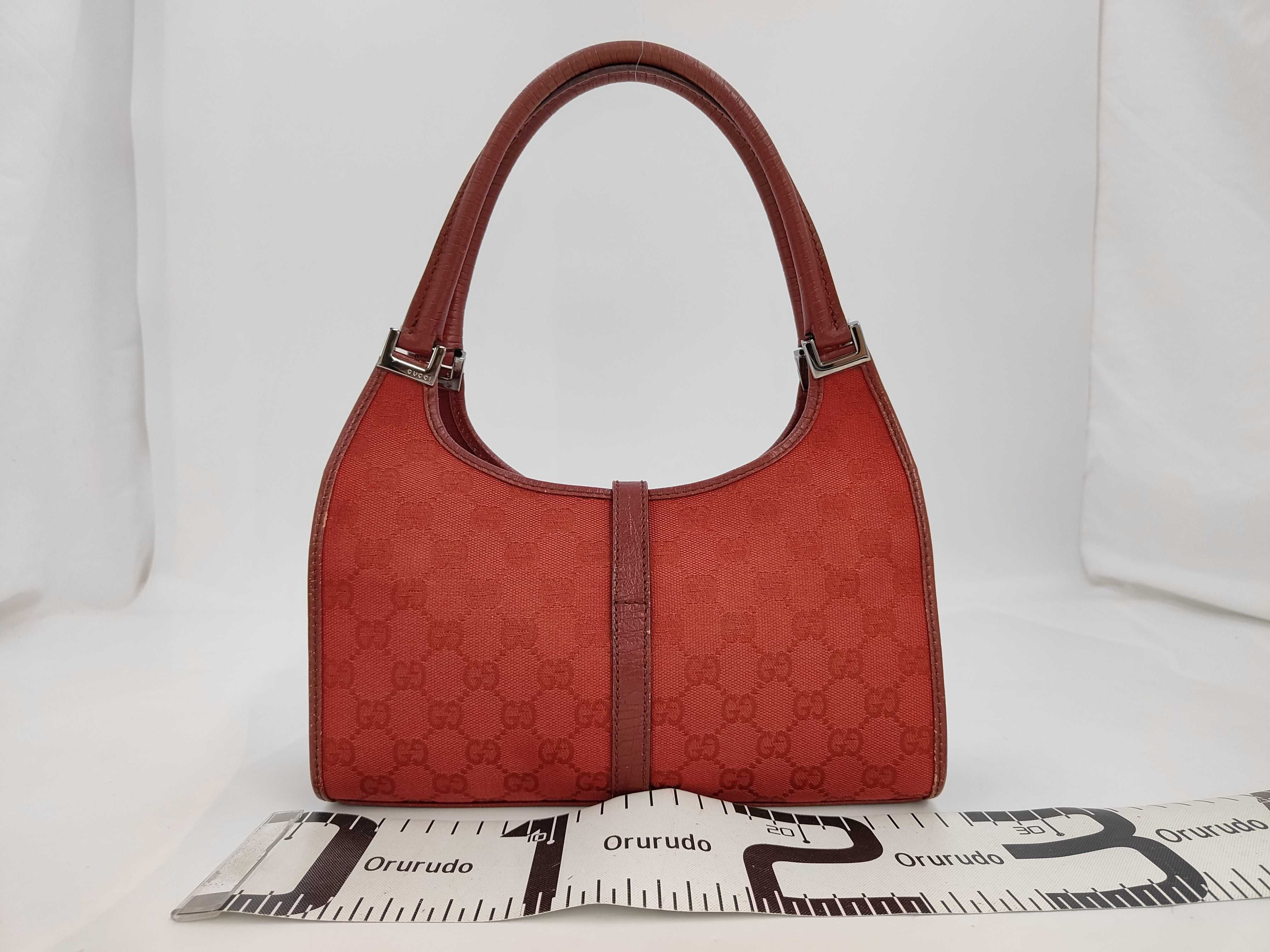 Gucci Red GG Canvas Jackie O Piston Lock Shoulder Bag