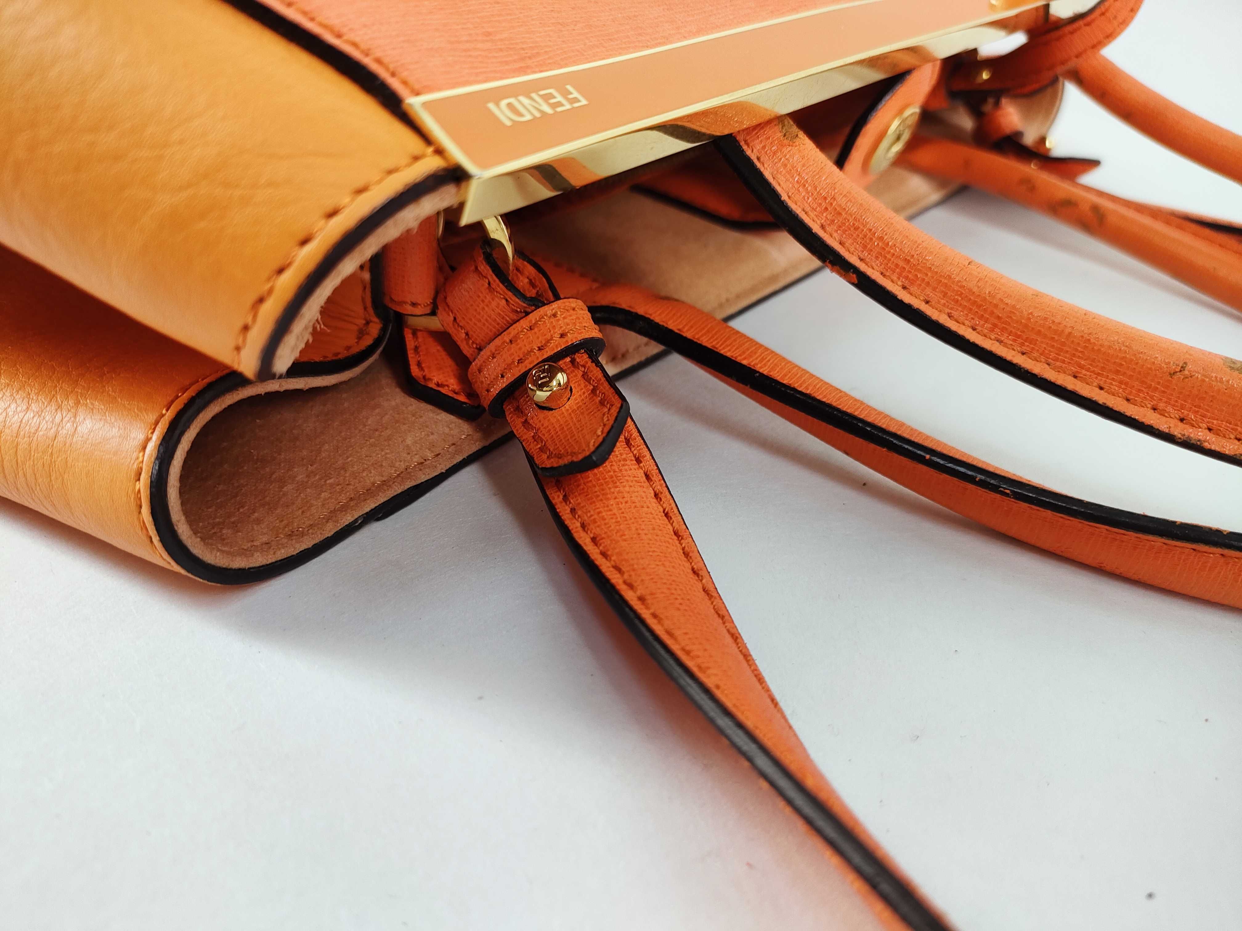Fendi Orange Saffiano and Smooth Leather 2Jours Medium Tote Bag