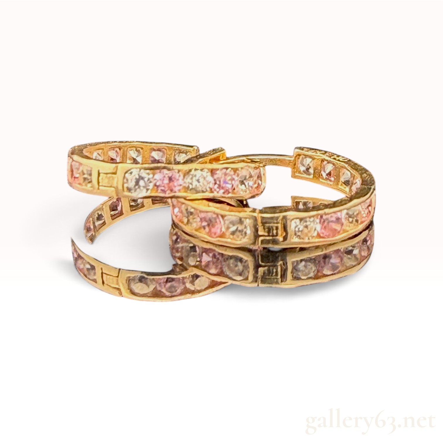 14k Pink & White Ice Hoop Earrings