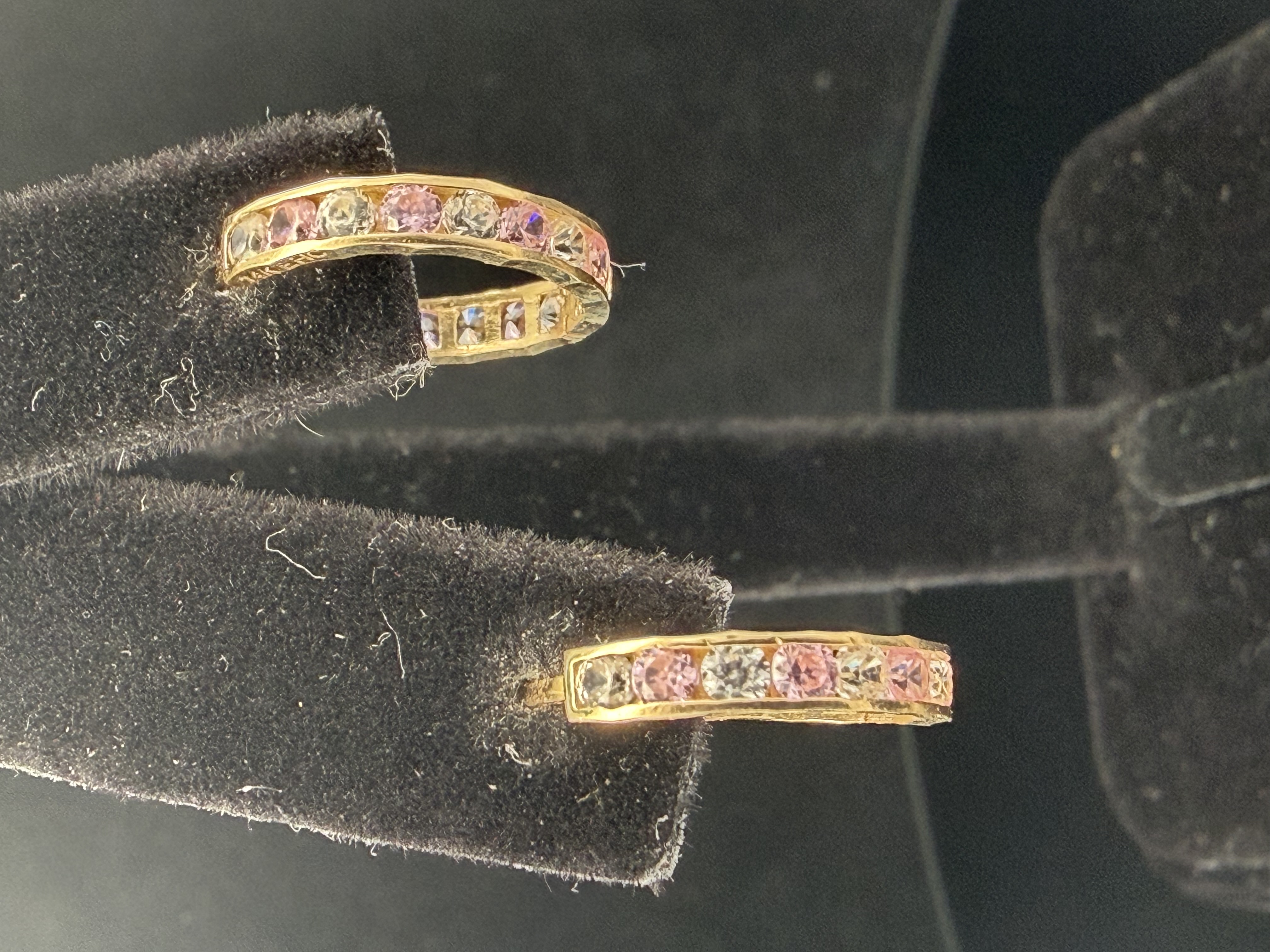 14k Pink & White Ice Hoop Earrings