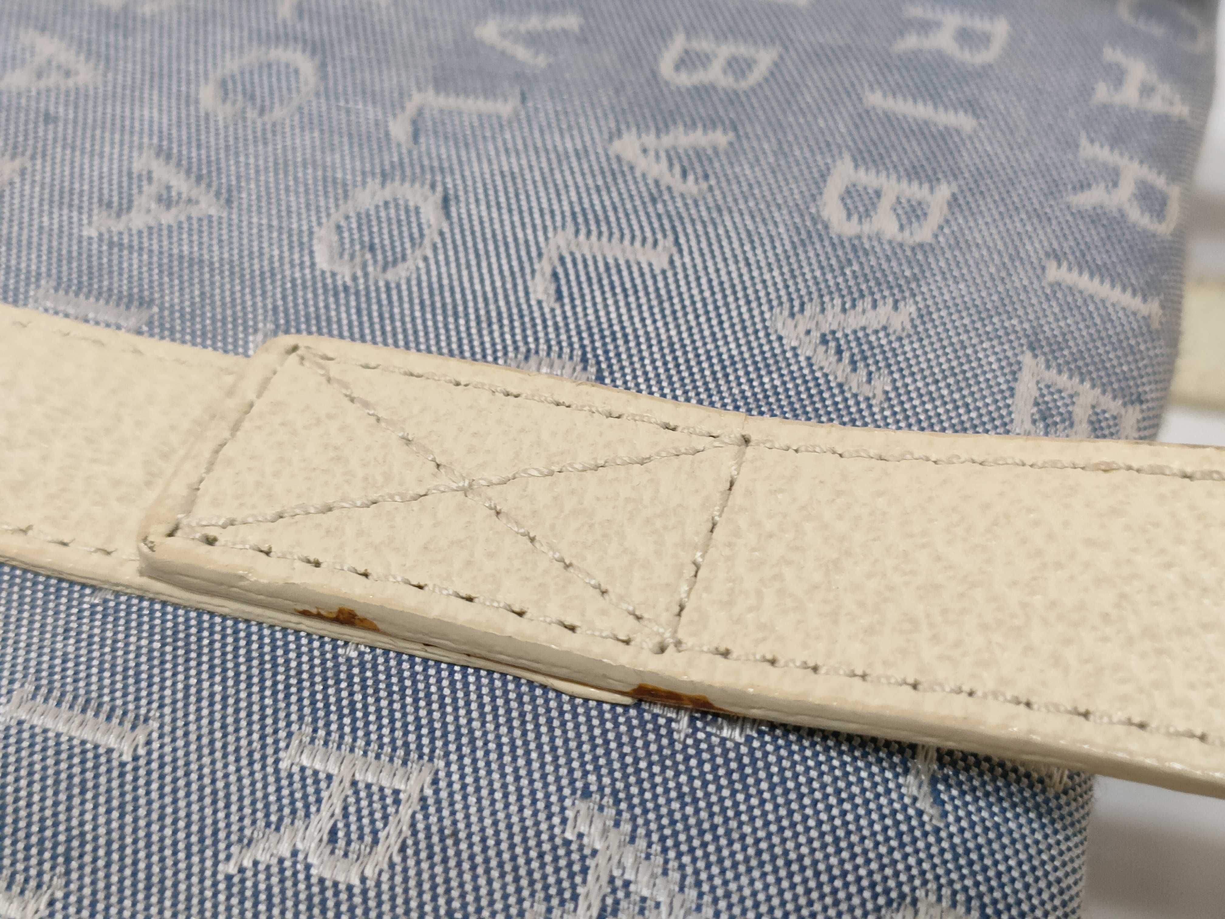 Bvlgari Logomania Mini Tote Bag in Blue Denim Jacquard and Cream Leather