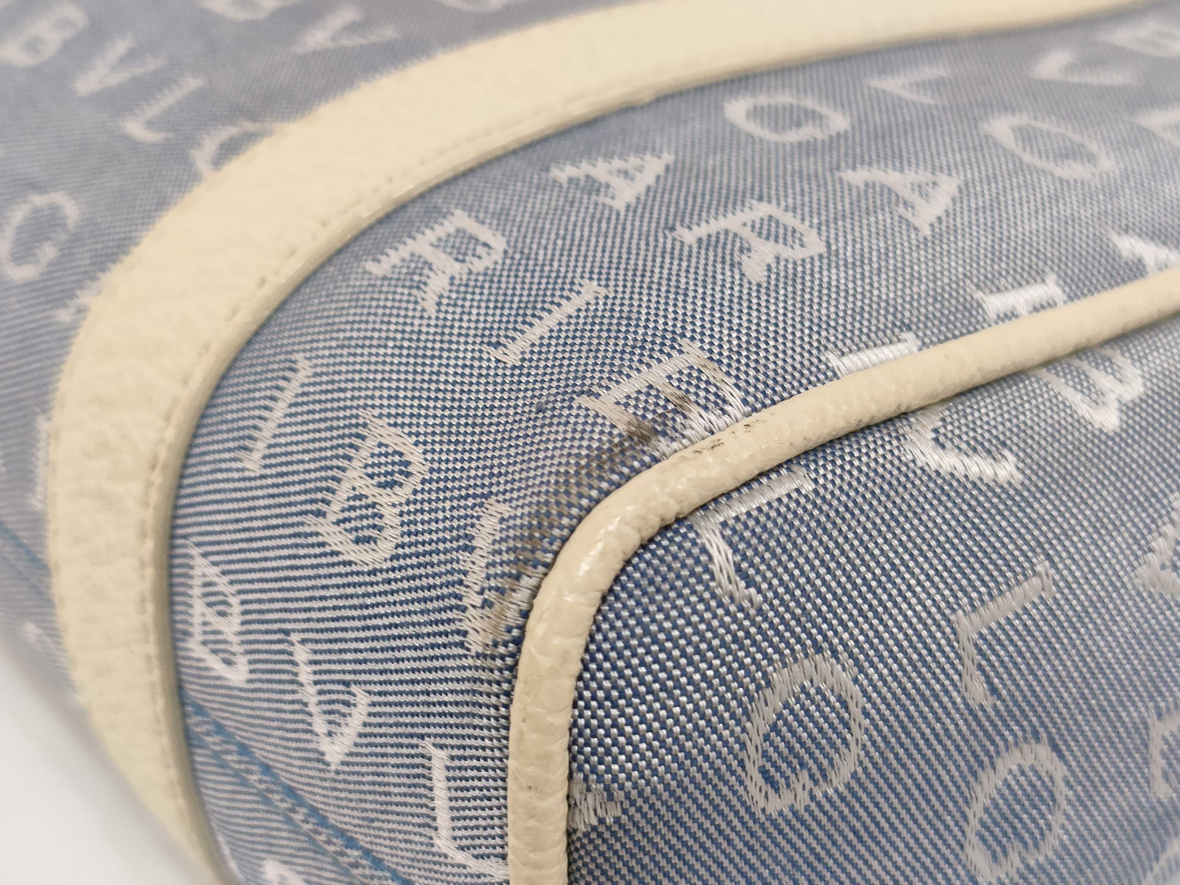 Bvlgari Logomania Mini Tote Bag in Blue Denim Jacquard and Cream Leather
