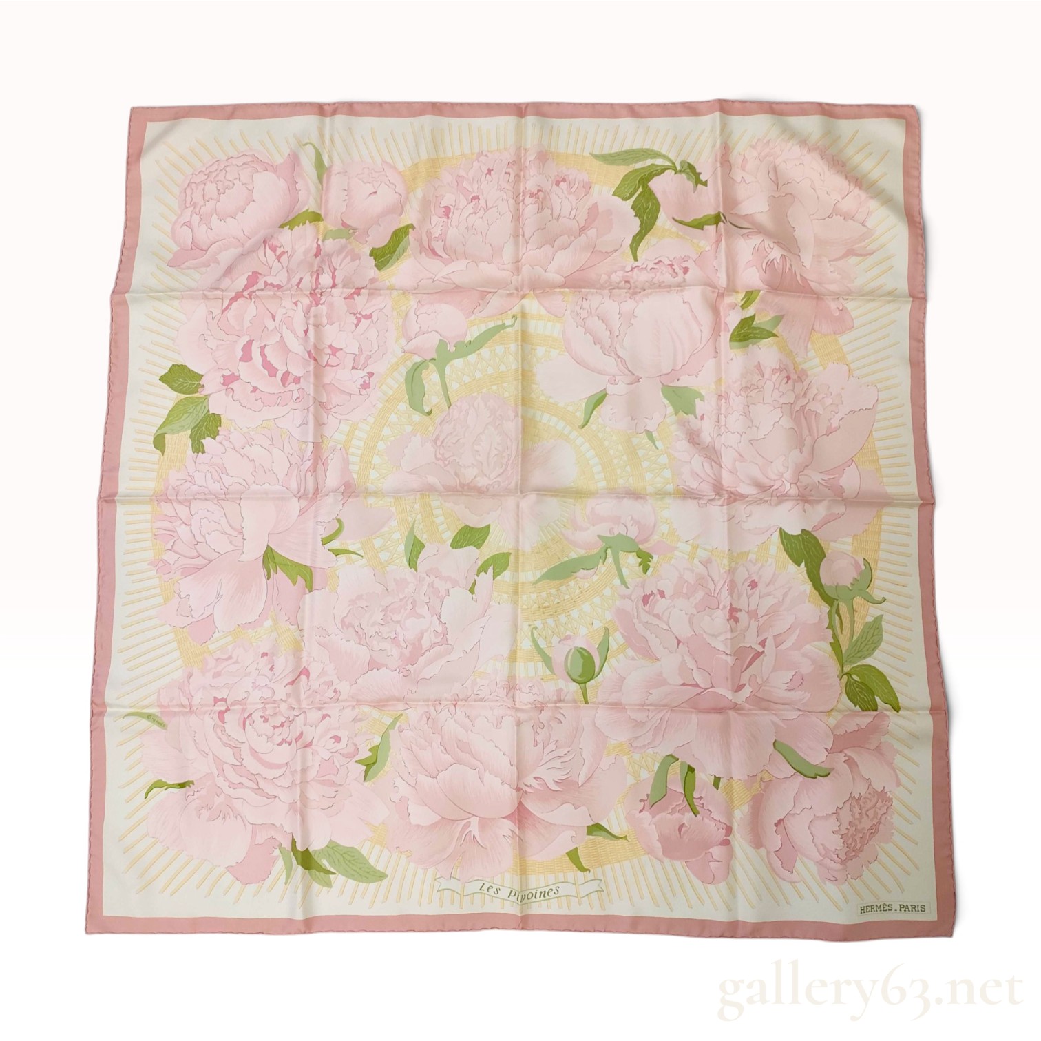 Hermes Les Pivoines Silk Scarf by Christiane Vauzelles