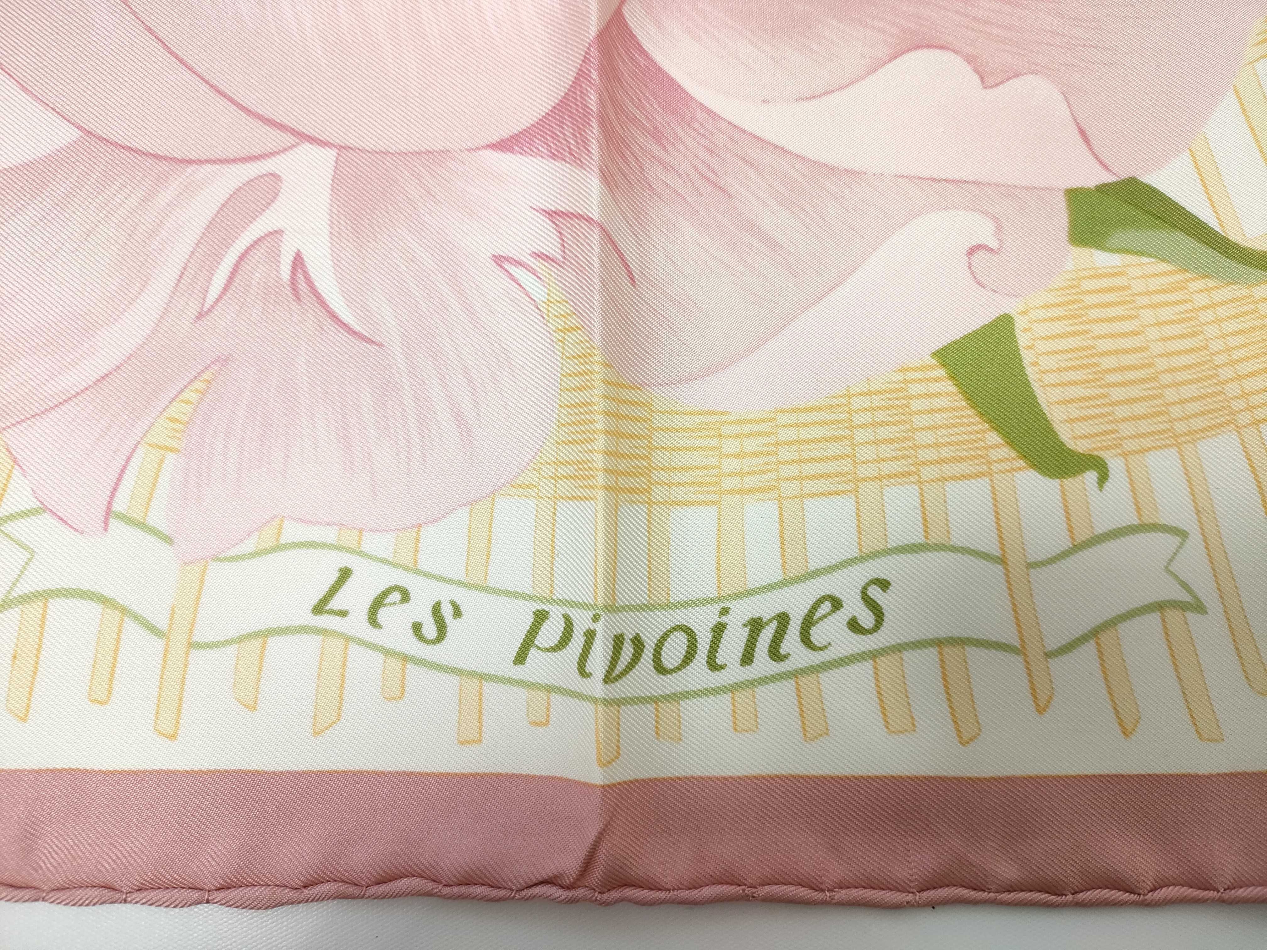 Hermes Les Pivoines Silk Scarf by Christiane Vauzelles