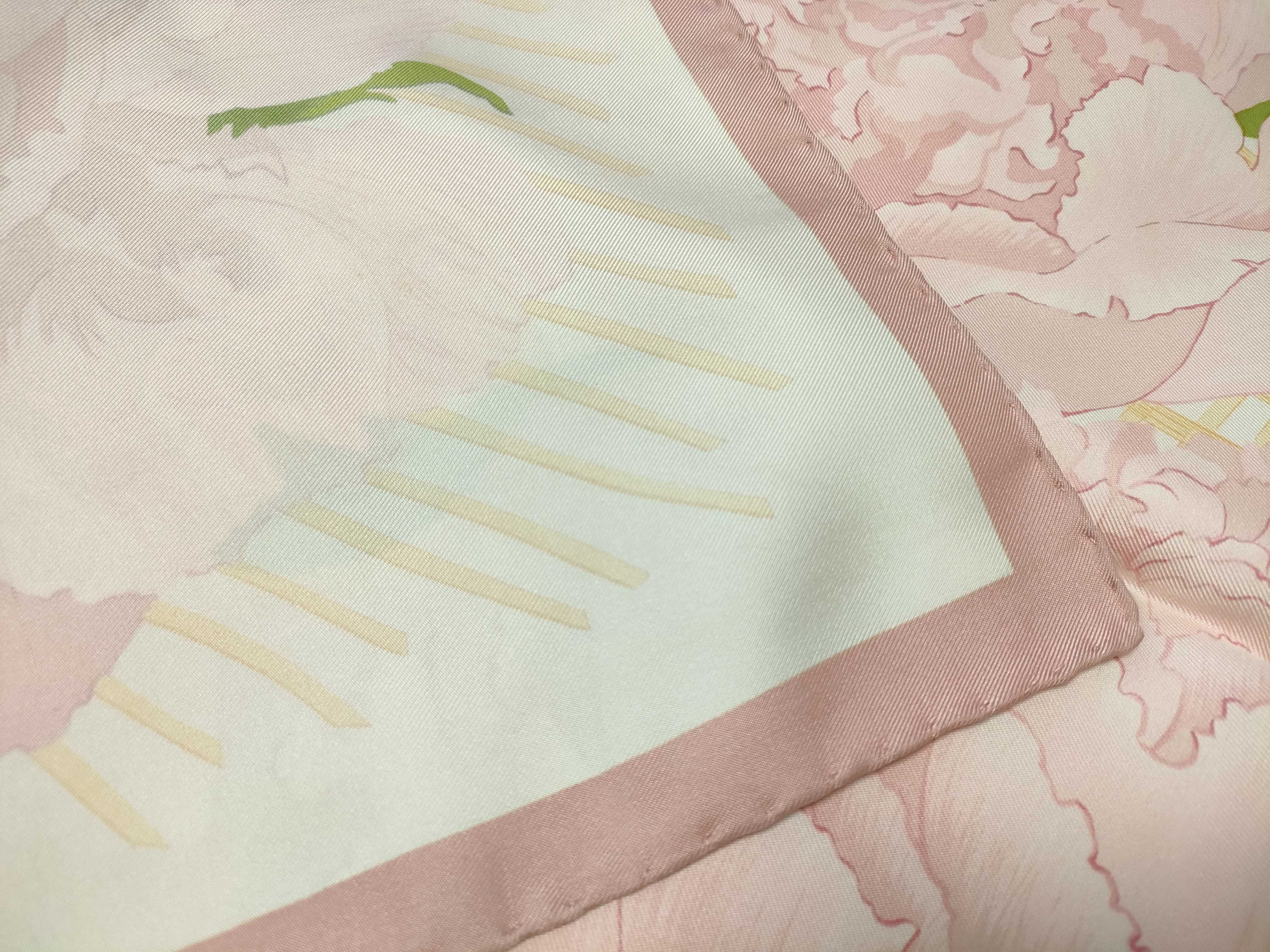 Hermes Les Pivoines Silk Scarf by Christiane Vauzelles