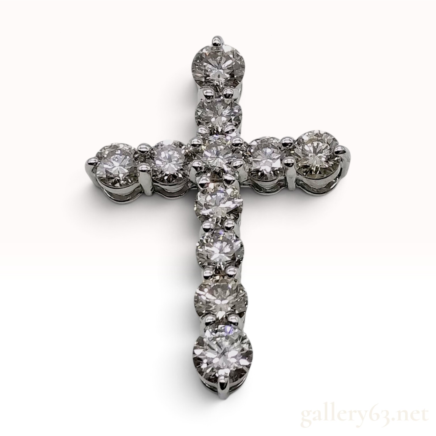 2.19 Carat Natural Diamond and Pure Platinum Cross Pendant Top