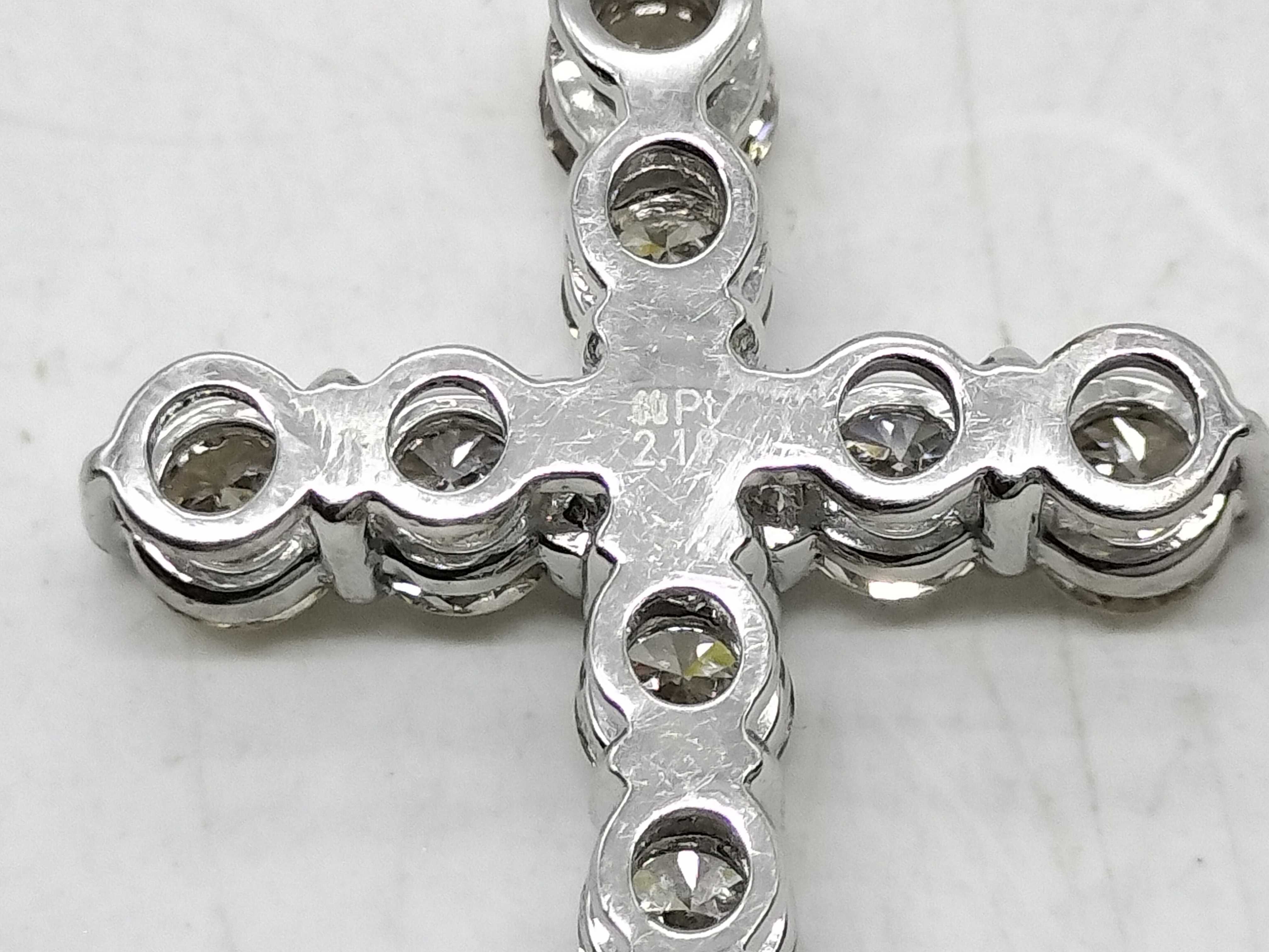 2.19 Carat Natural Diamond and Pure Platinum Cross Pendant Top