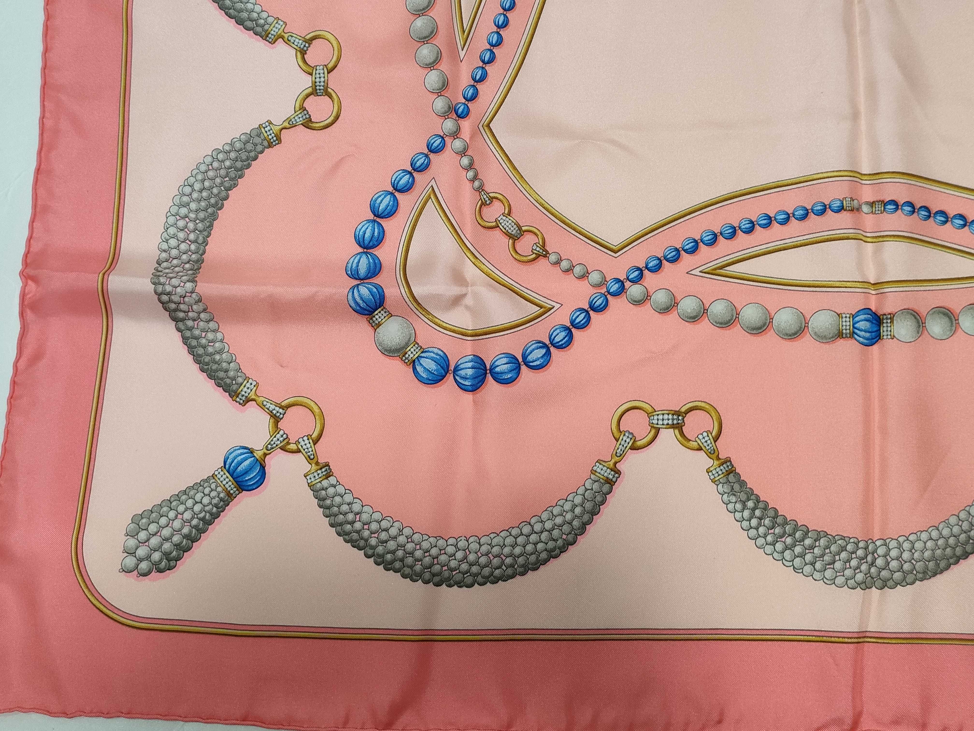 Must de Cartier Pearl and Blue Bead Jewelry Motif Silk Scarf