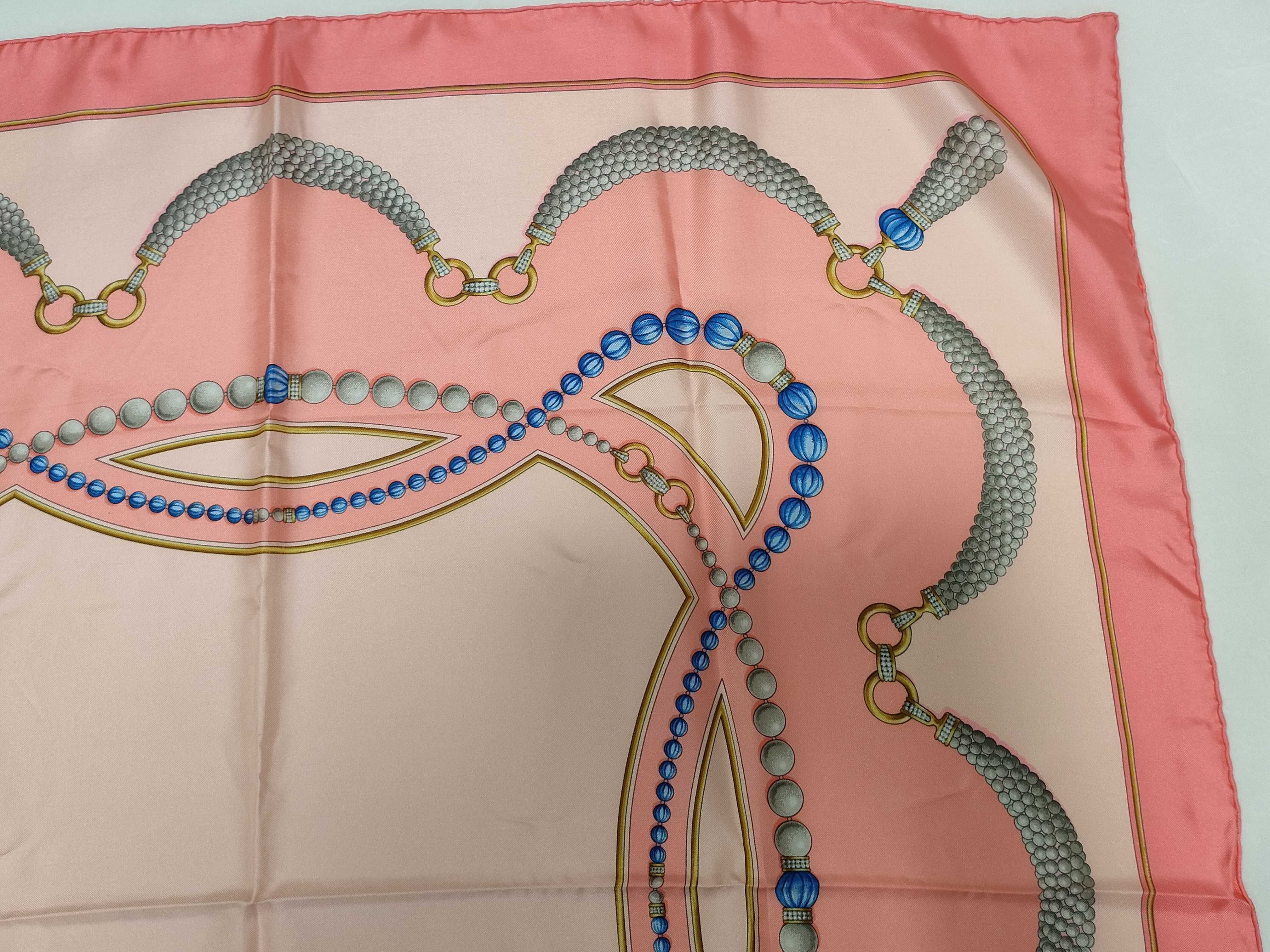 Must de Cartier Pearl and Blue Bead Jewelry Motif Silk Scarf