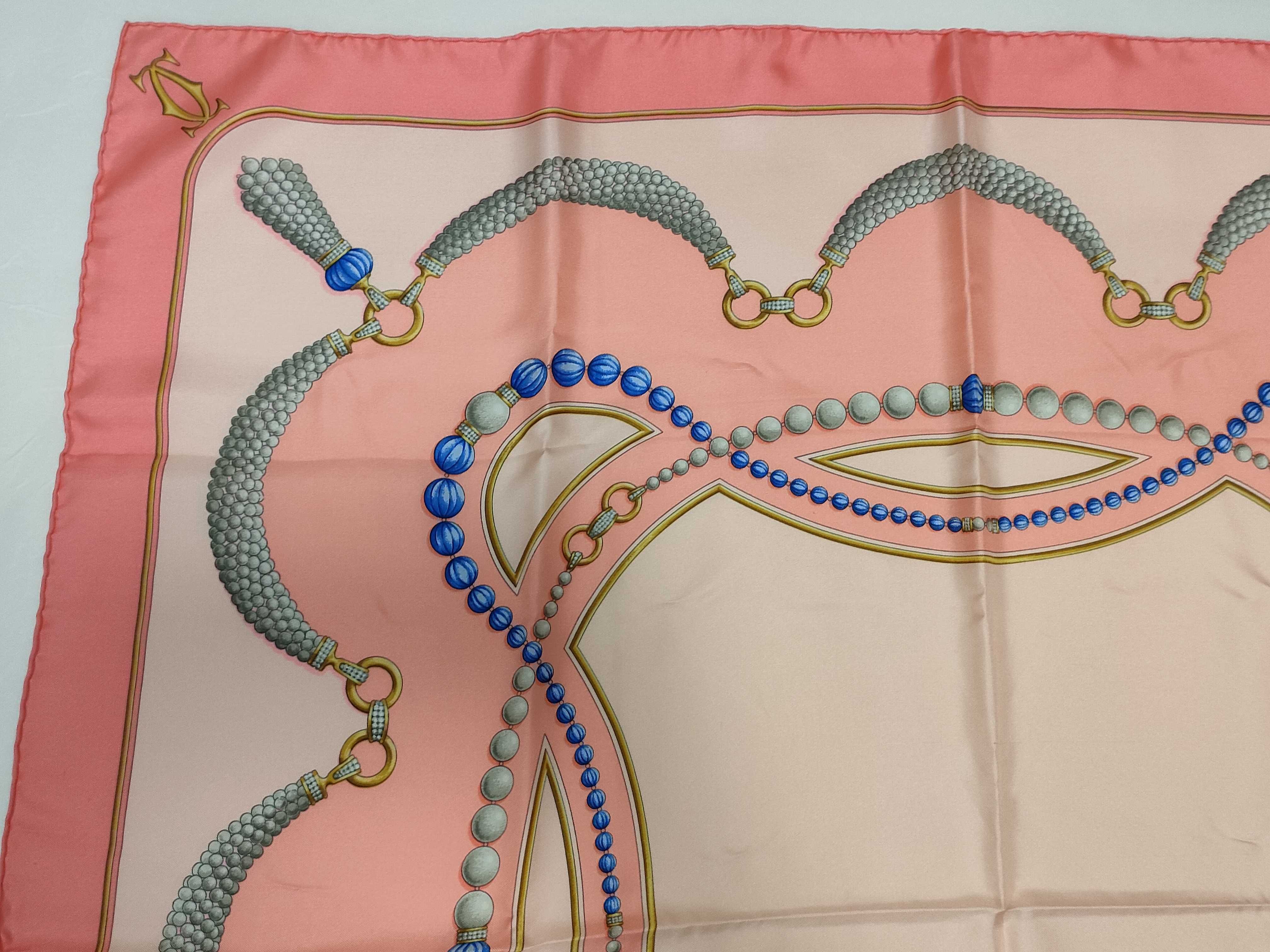Must de Cartier Pearl and Blue Bead Jewelry Motif Silk Scarf